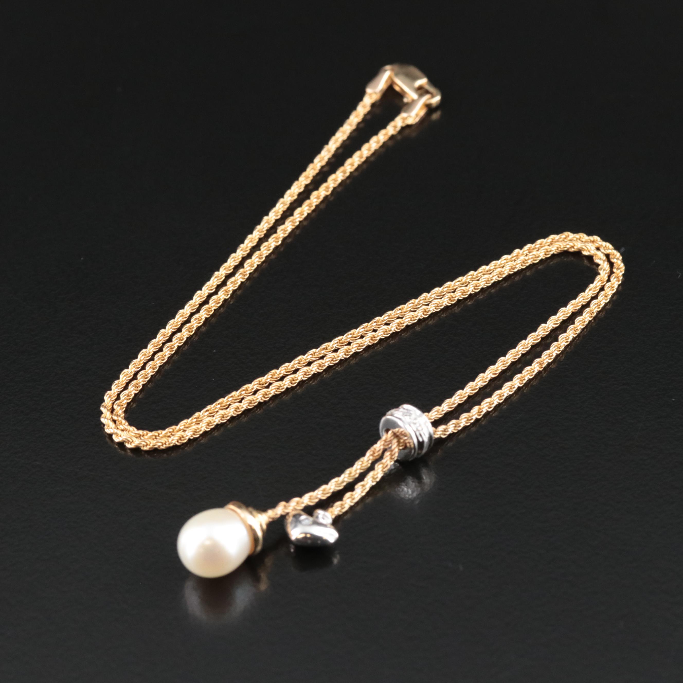 14K Pearl and Diamond Necklace