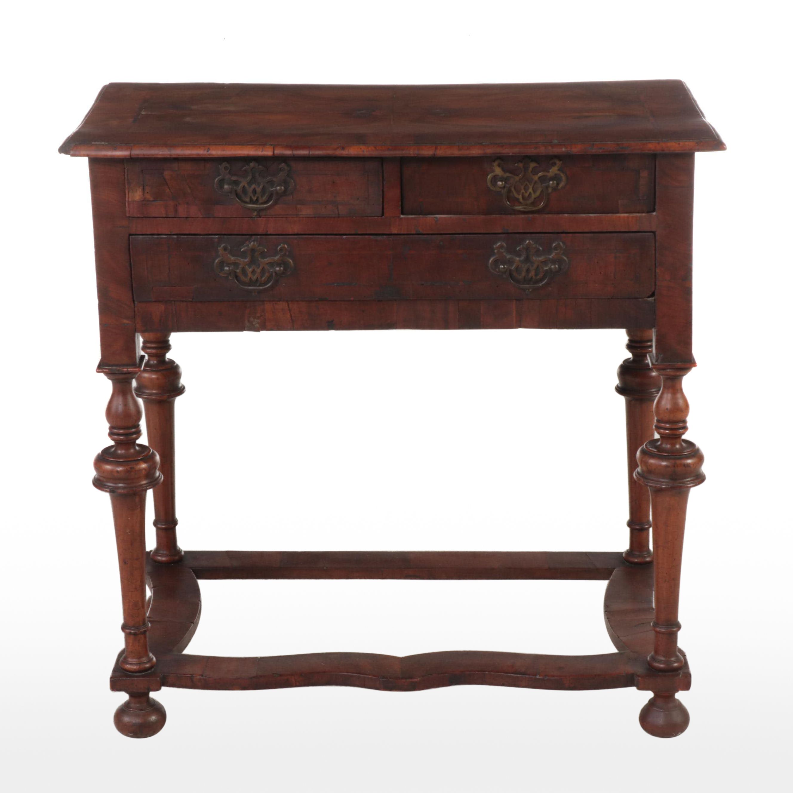 William and Mary Figured Walnut Lowboy, 18th Century