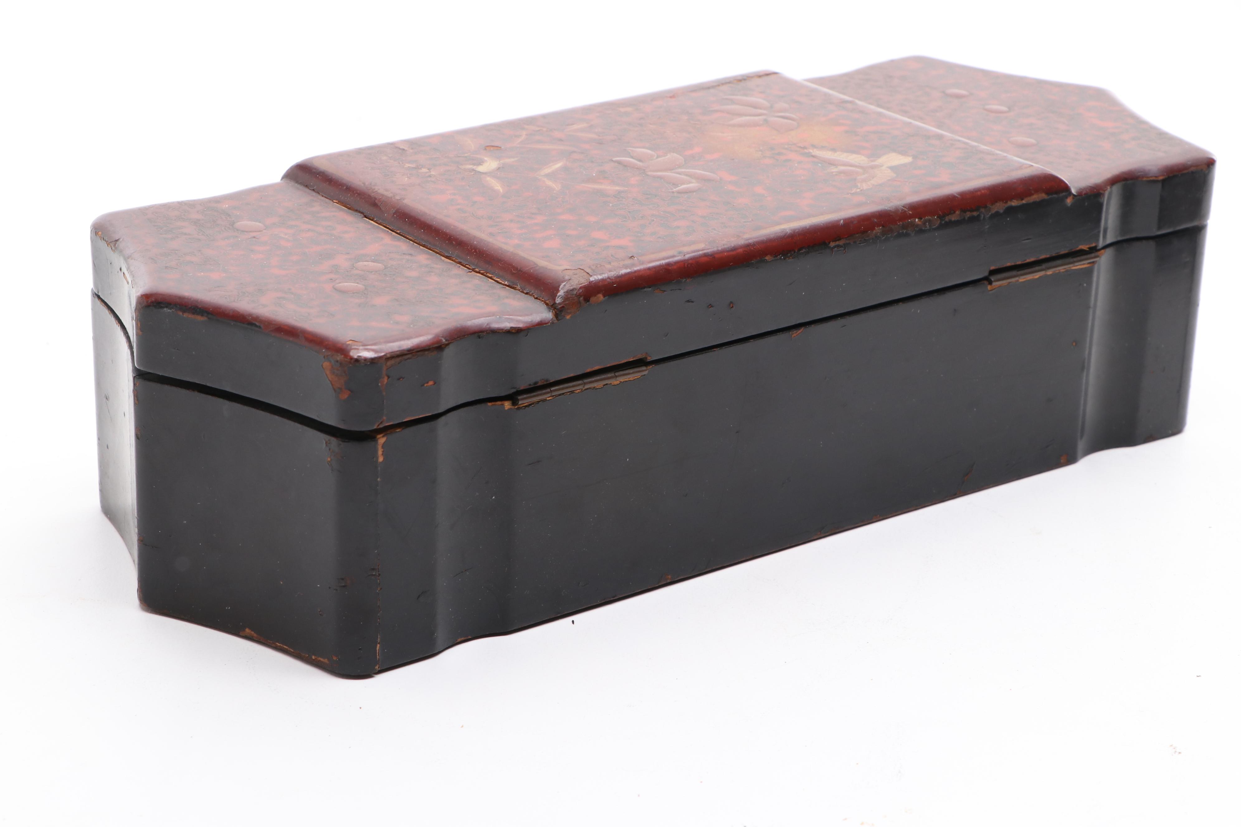 Laquerware and Wooden Glove Box and Jewelry Box