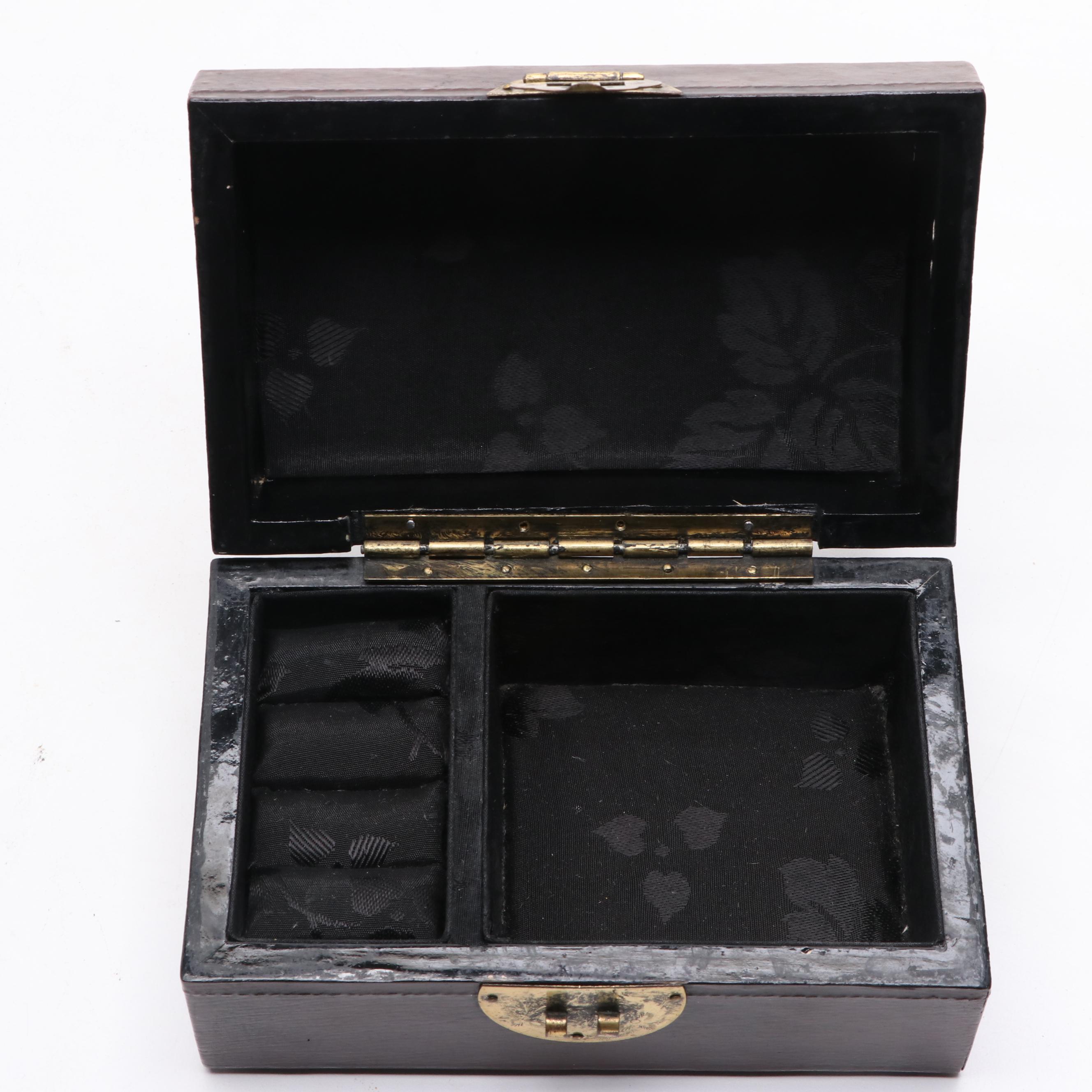 Laquerware and Wooden Glove Box and Jewelry Box