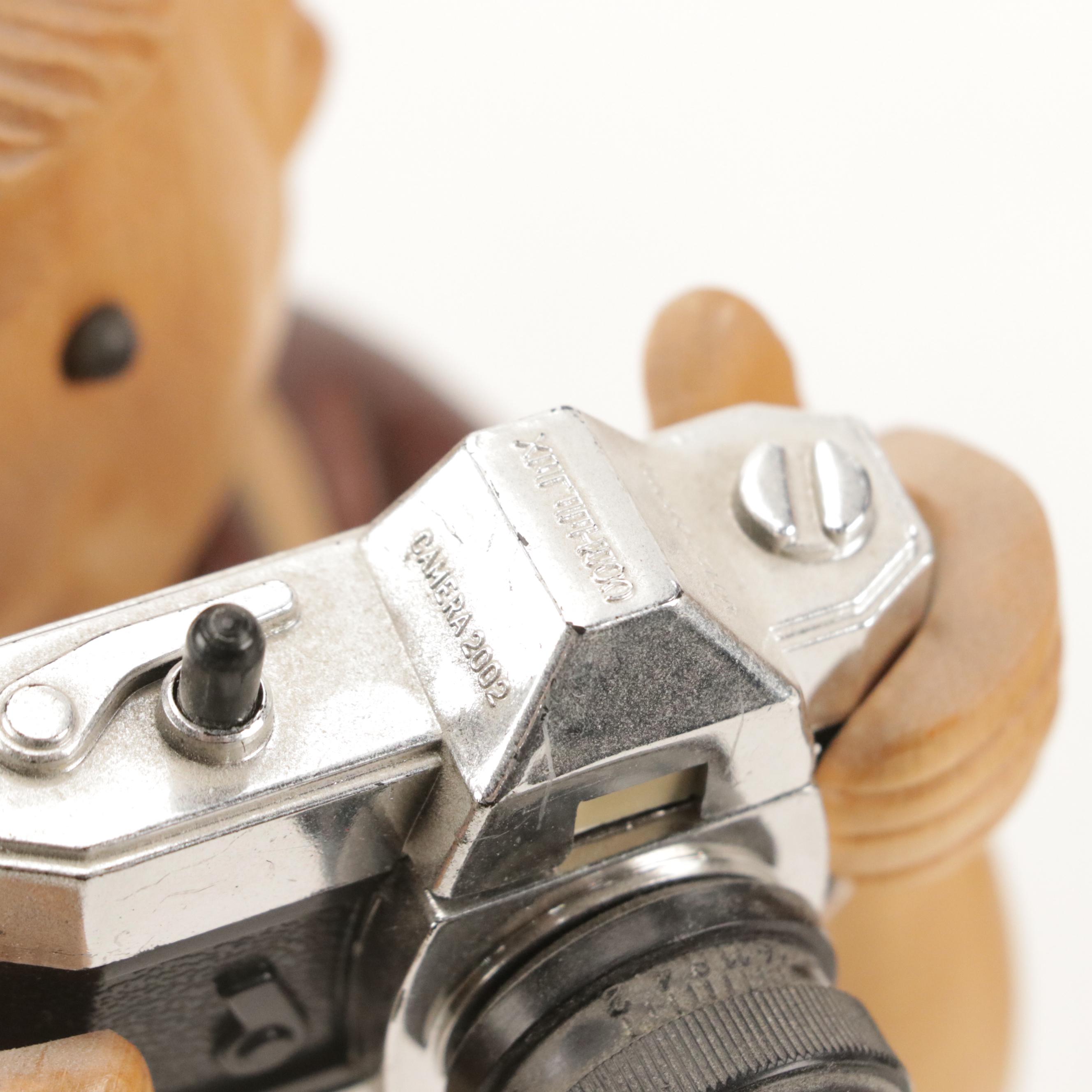 Italian Romer Style Folk Art Carved Wooden Aviator and Photographer Figurines