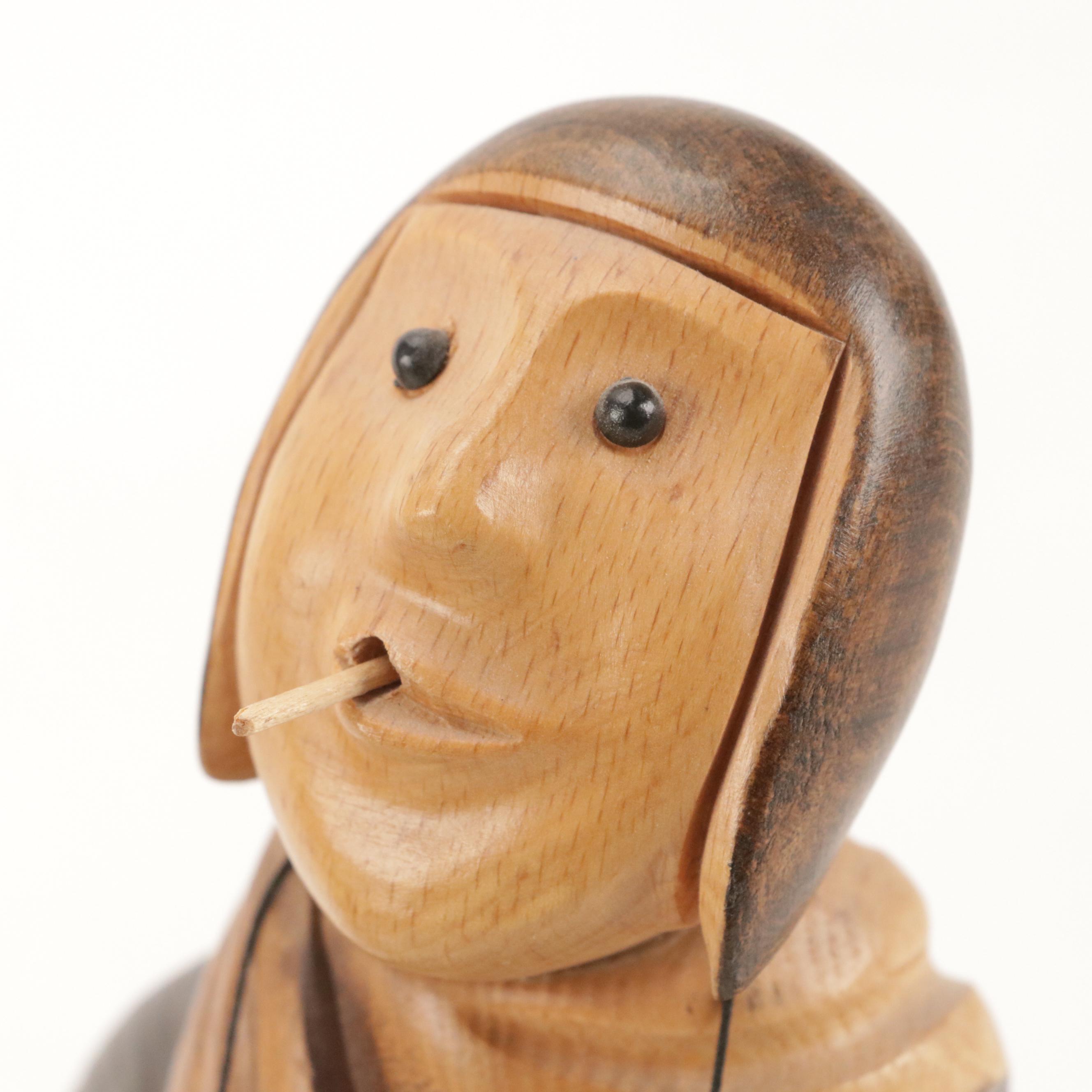 Italian Romer Style Folk Art Carved Wooden Aviator and Photographer Figurines