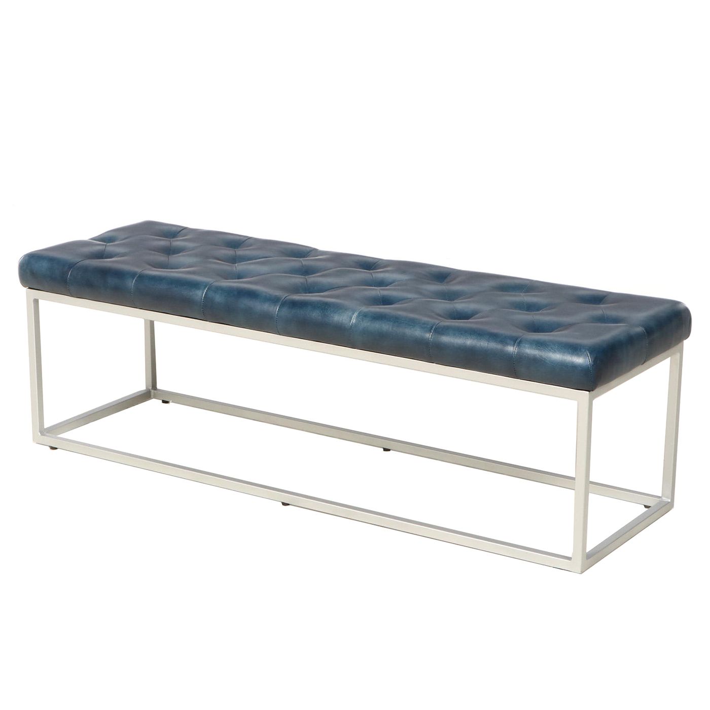 Blue Ocean Traders "Bergen" Modernist Style Tufted Leather and Metal Bench