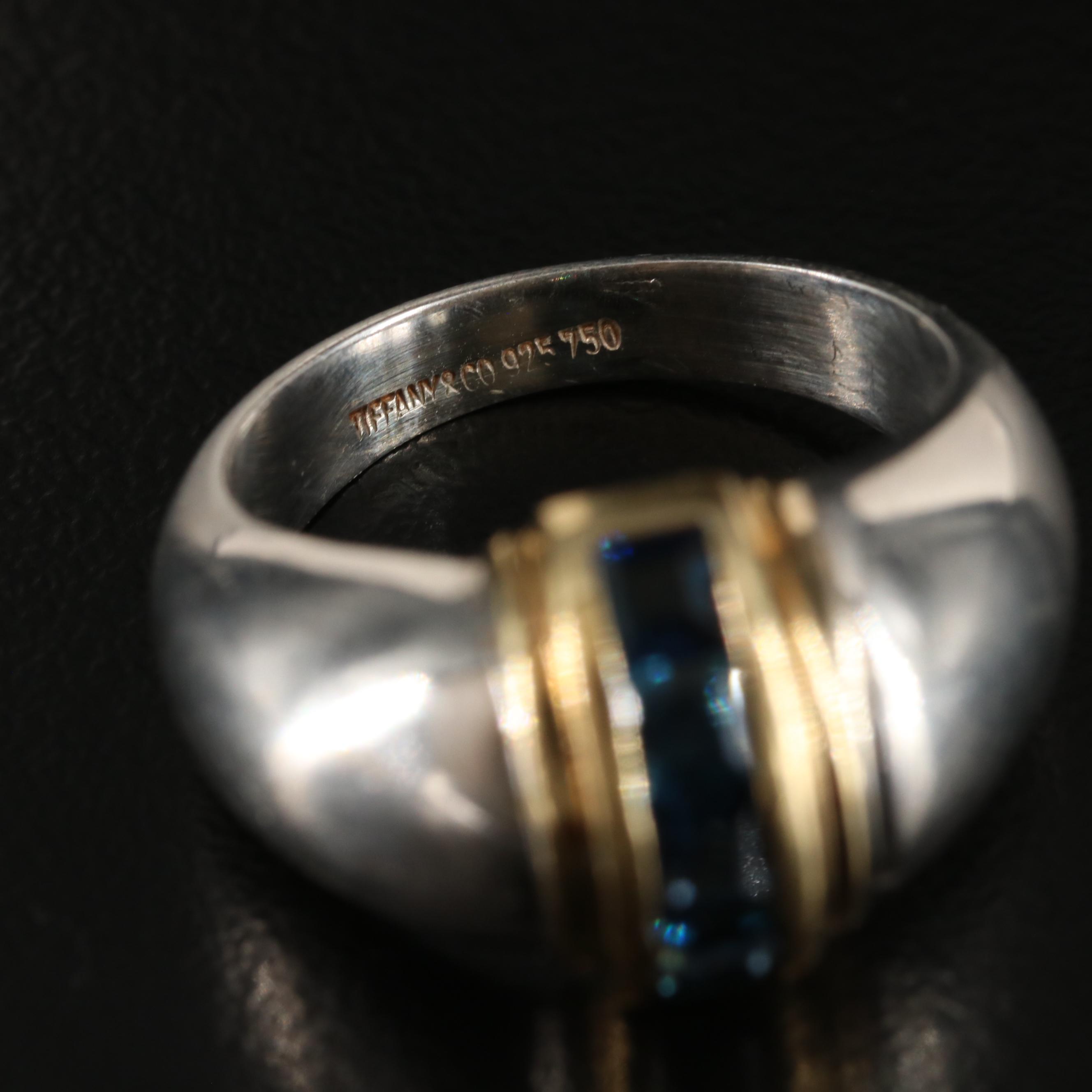 Tiffany & Co. Sterling Sapphire Ring with 18K Accents