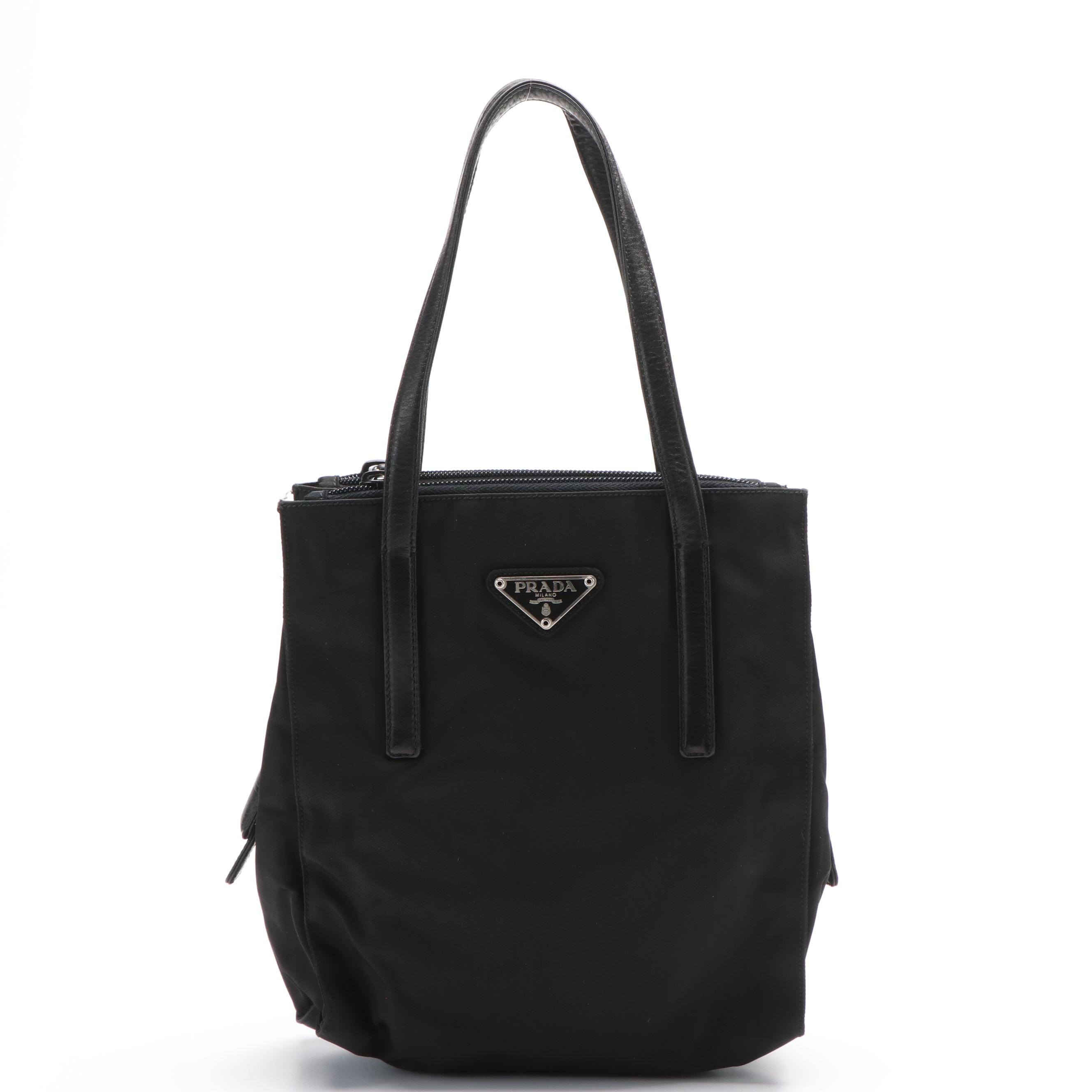 Prada Leather-Trimmed Tessuto Tote