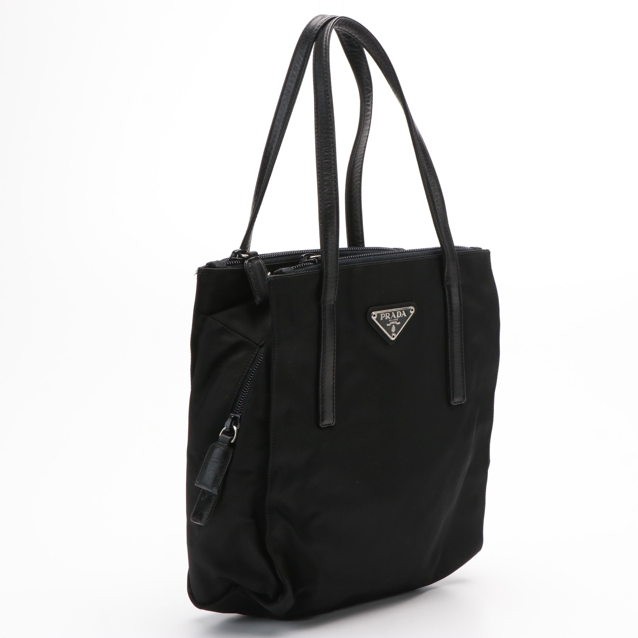 Prada Leather-Trimmed Tessuto Tote