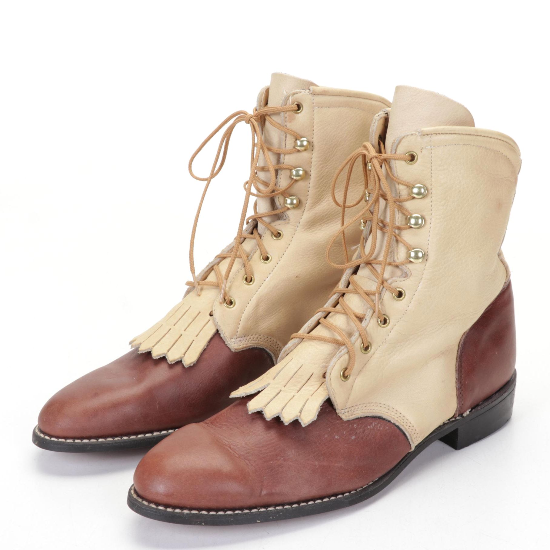 Two-Tone Leather High-Top Boots