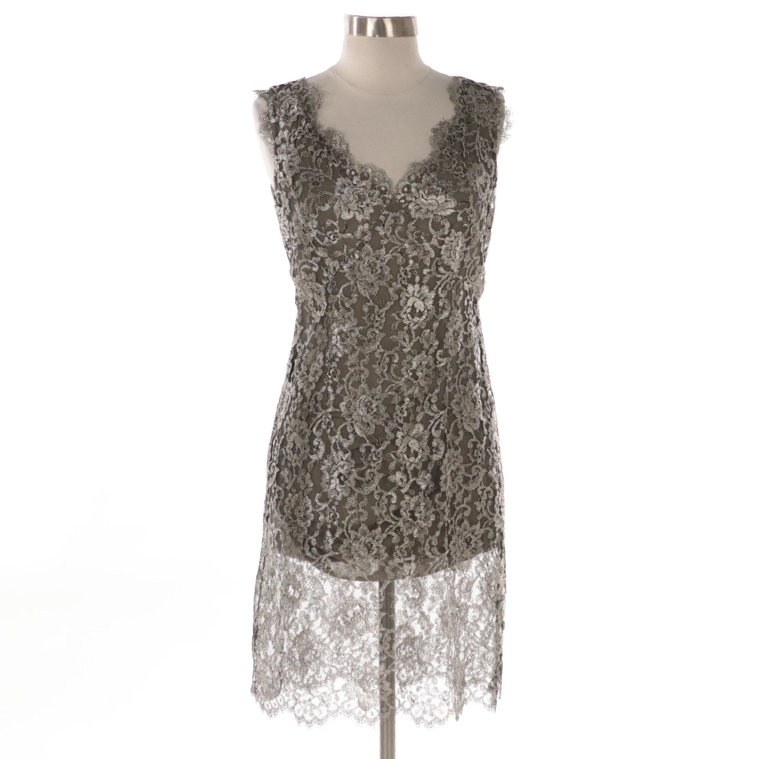 Calvin Klein Collection Metallic Lace Sleeveless Cocktail Dress
