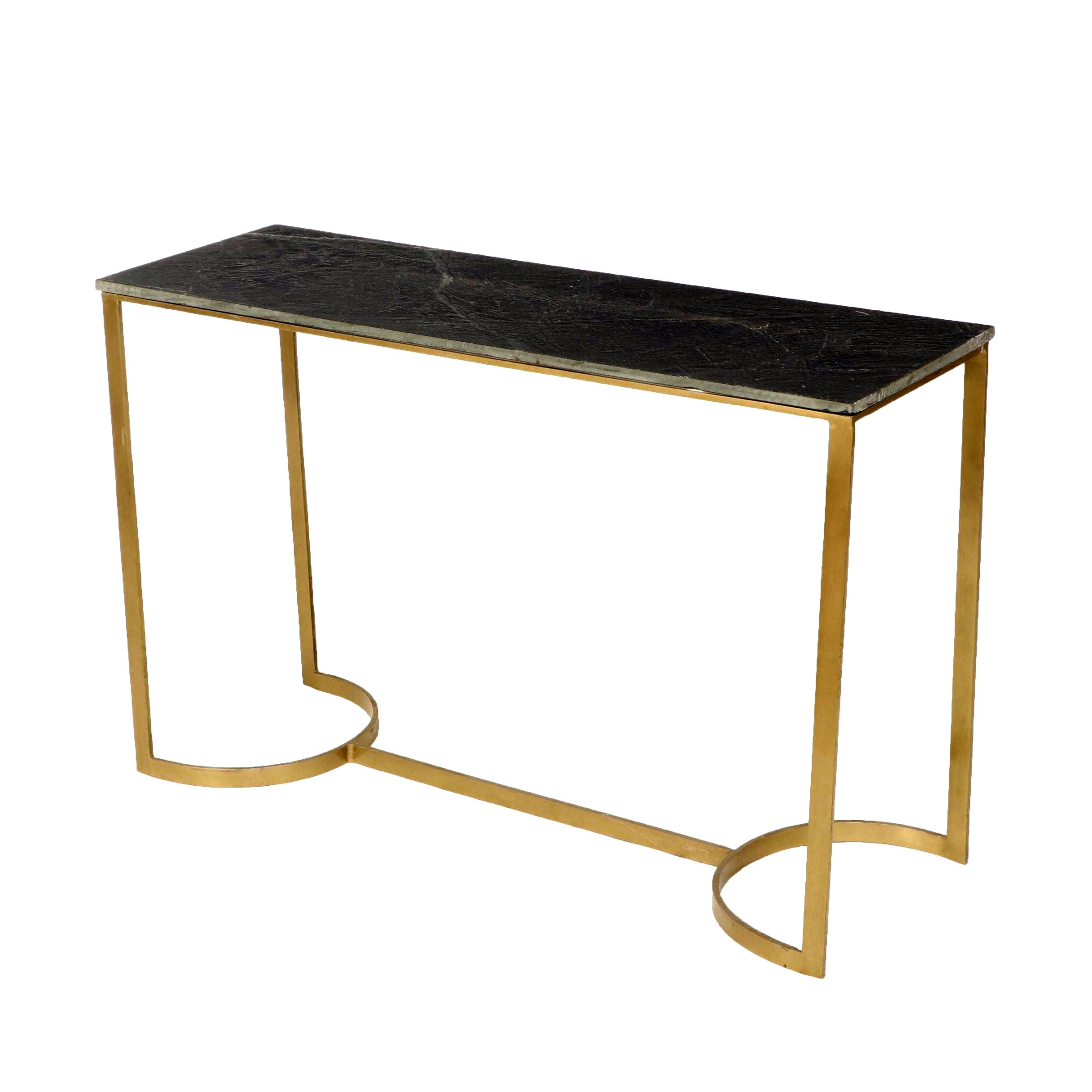 Modernist Style Brass-Patinated Metal and Slate Top Console Table