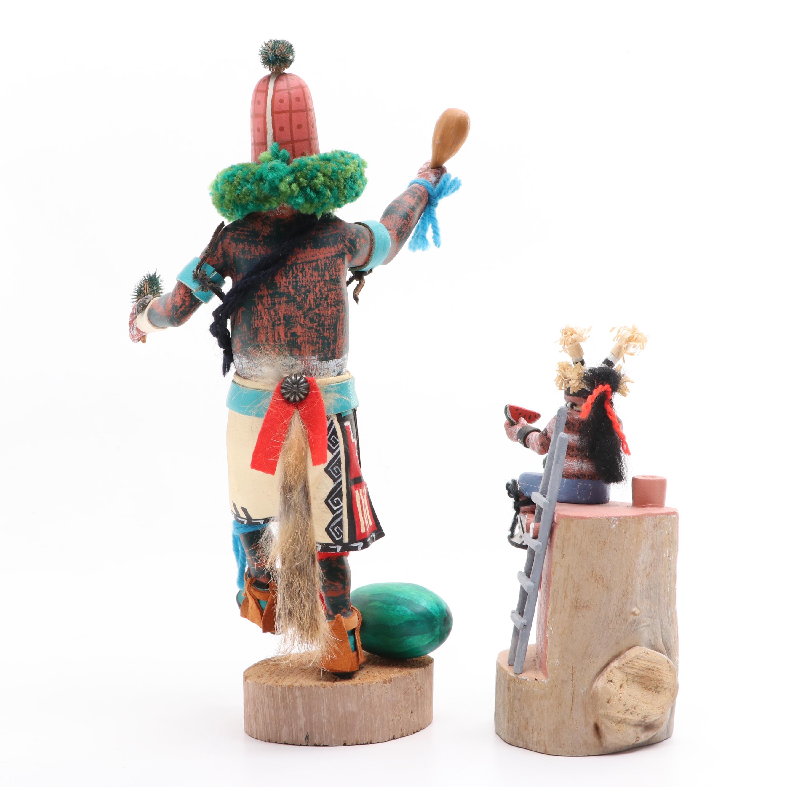 Loretta Yestewa & Pachock Collateta Hopi, Other Clown Tewa & Rattle Aya Kachinas
