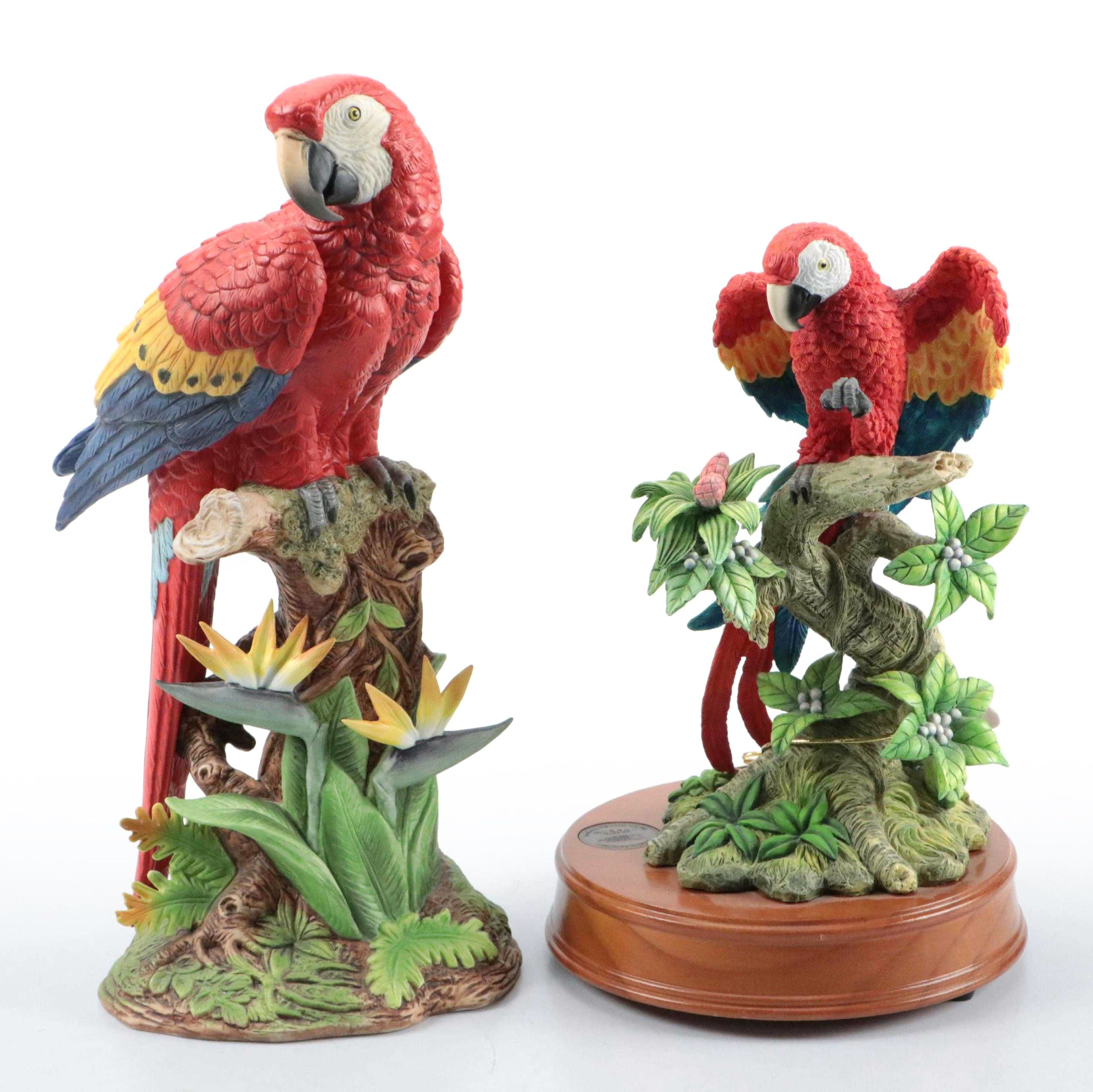 Andrea "Scarlet Macaw" Porcelain Figurine with NGS Resin Macaw Music Box