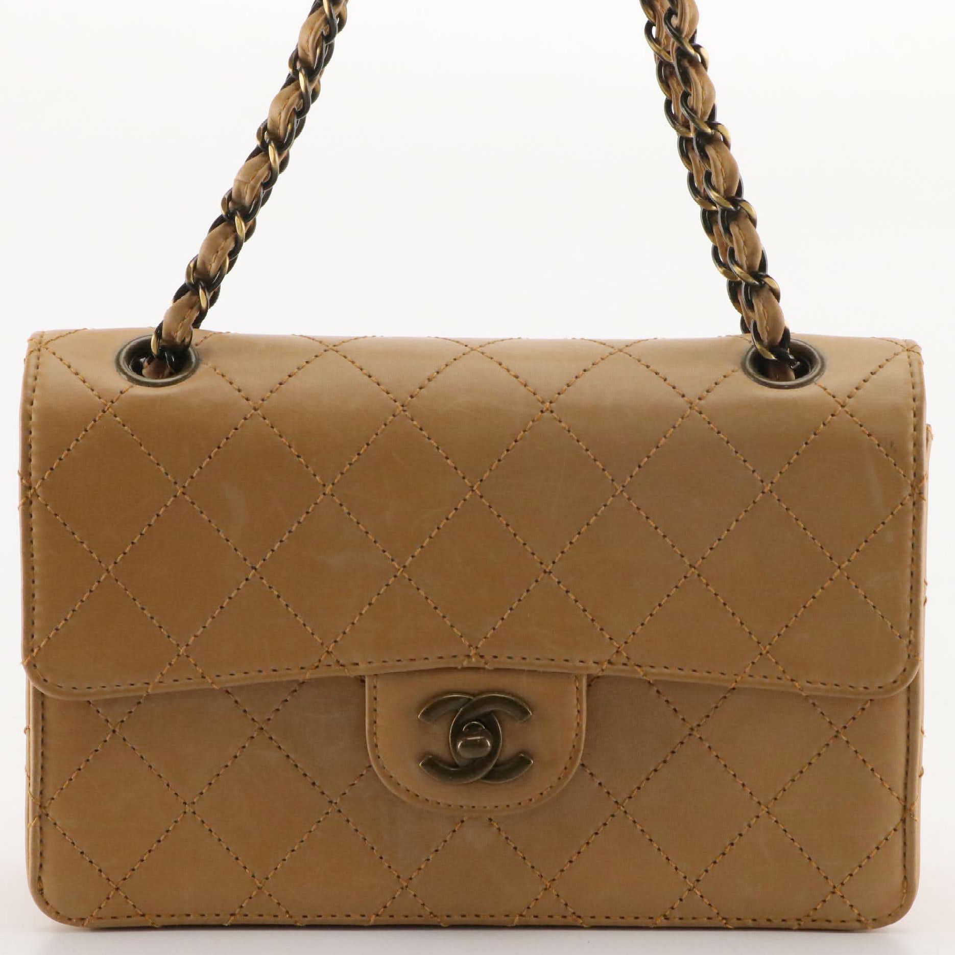 Chanel Small Quilted Lambskin Leather Flap Purse with Interwoven Chain Strap