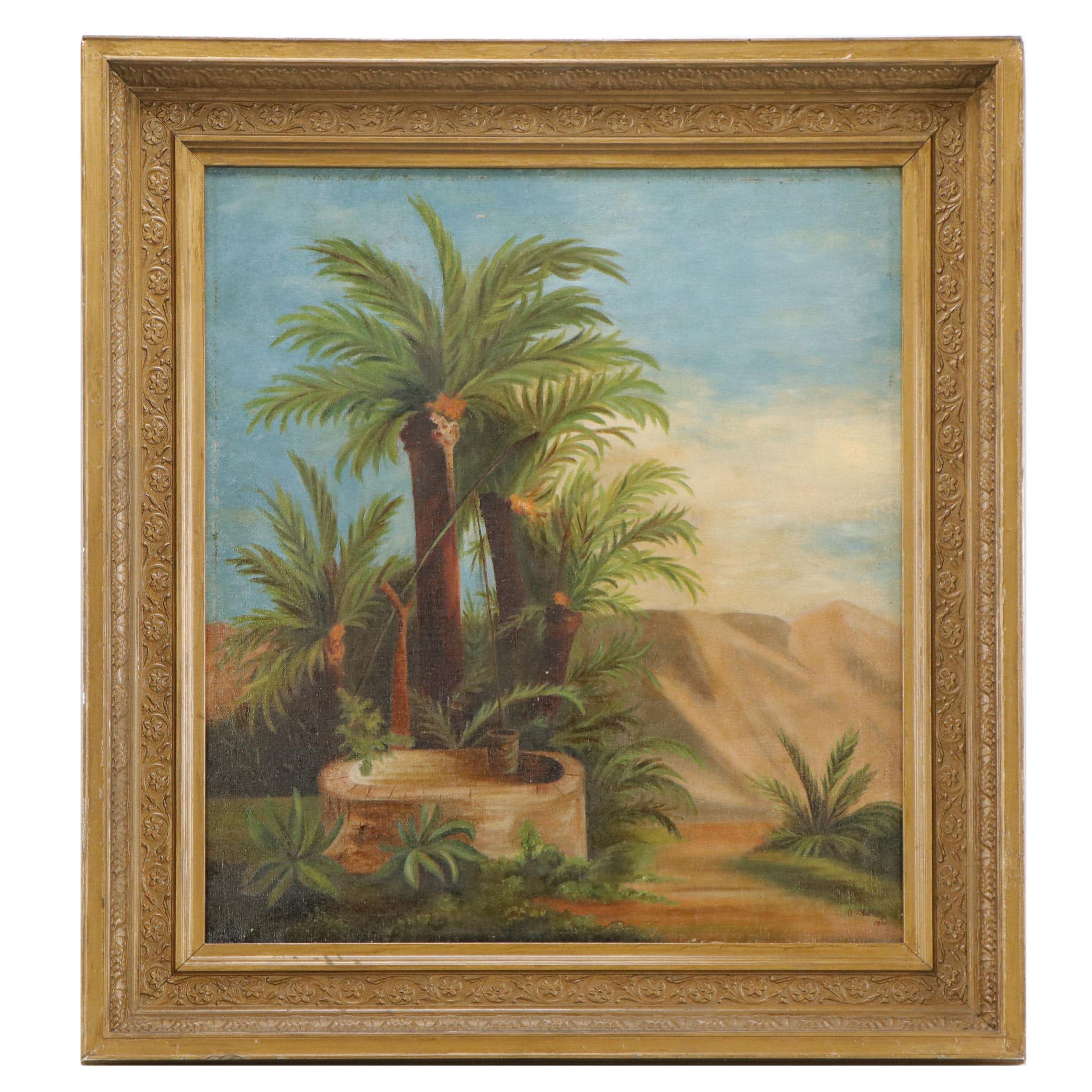 Victorian Orientalist Genre Oil Painting of an Oasis, 1905