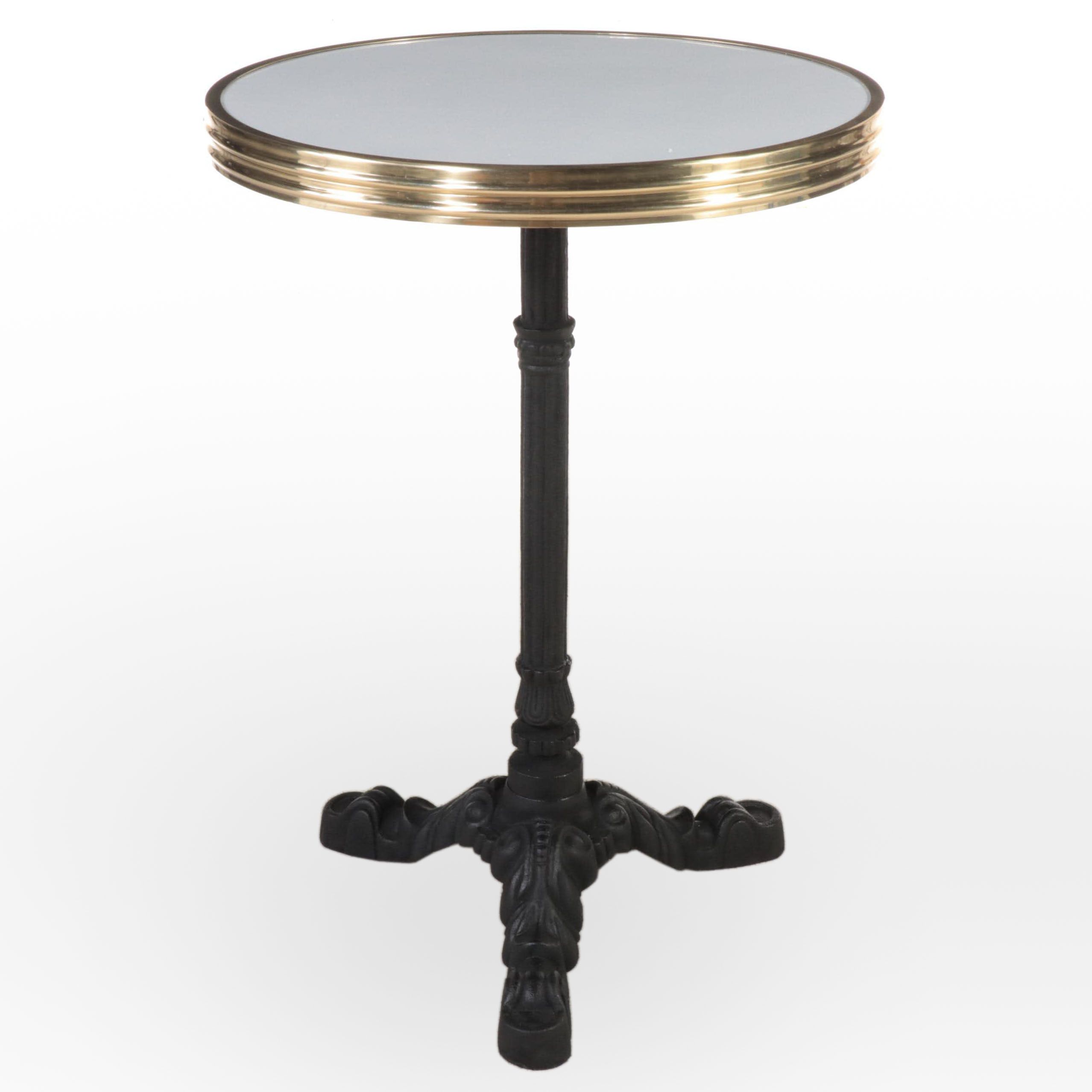 French Style Cast Iron and Brass-Mounted Bistro Table w/ Powder-Coated Metal Top