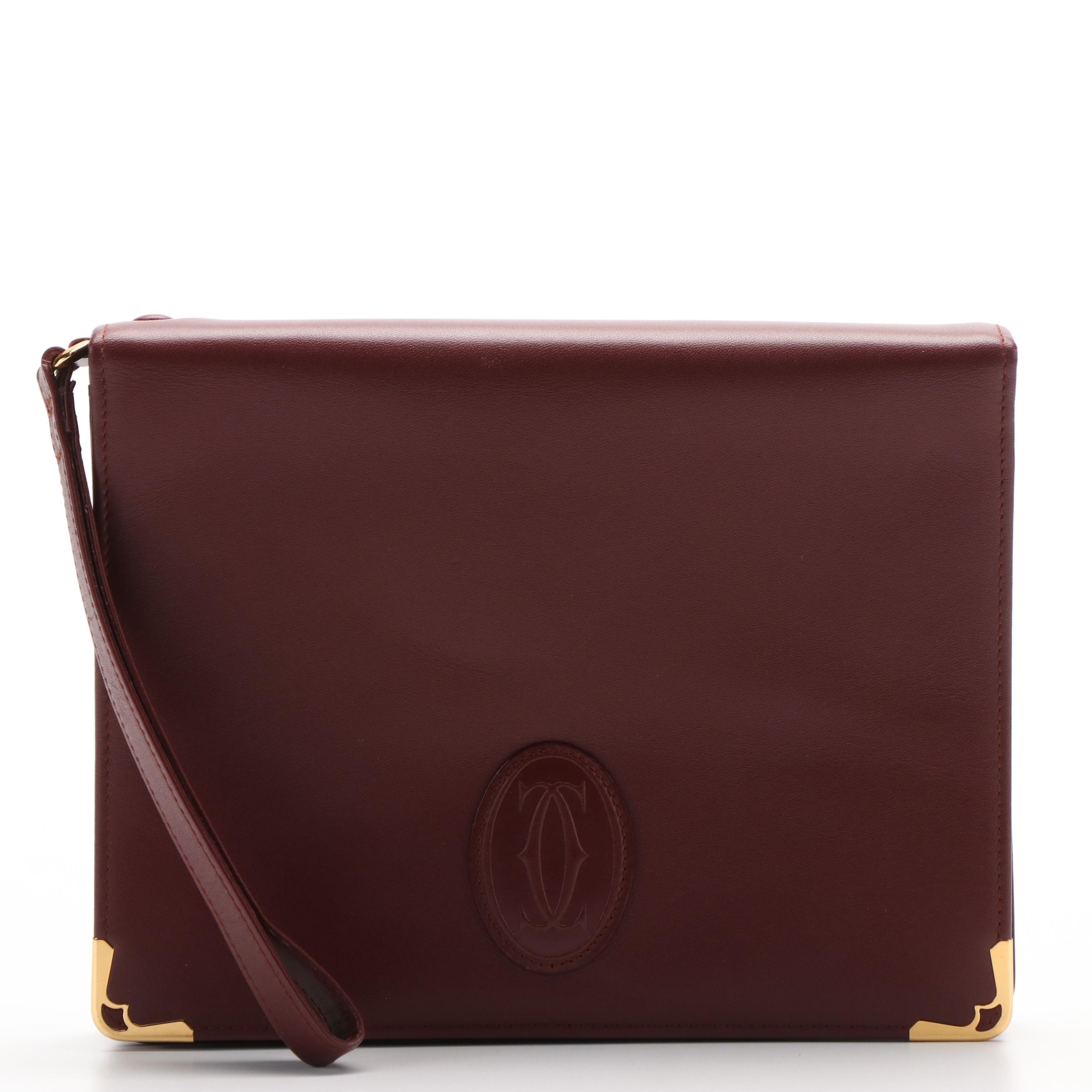 Cartier Must de Cartier Burgundy Leather Clutch Bag