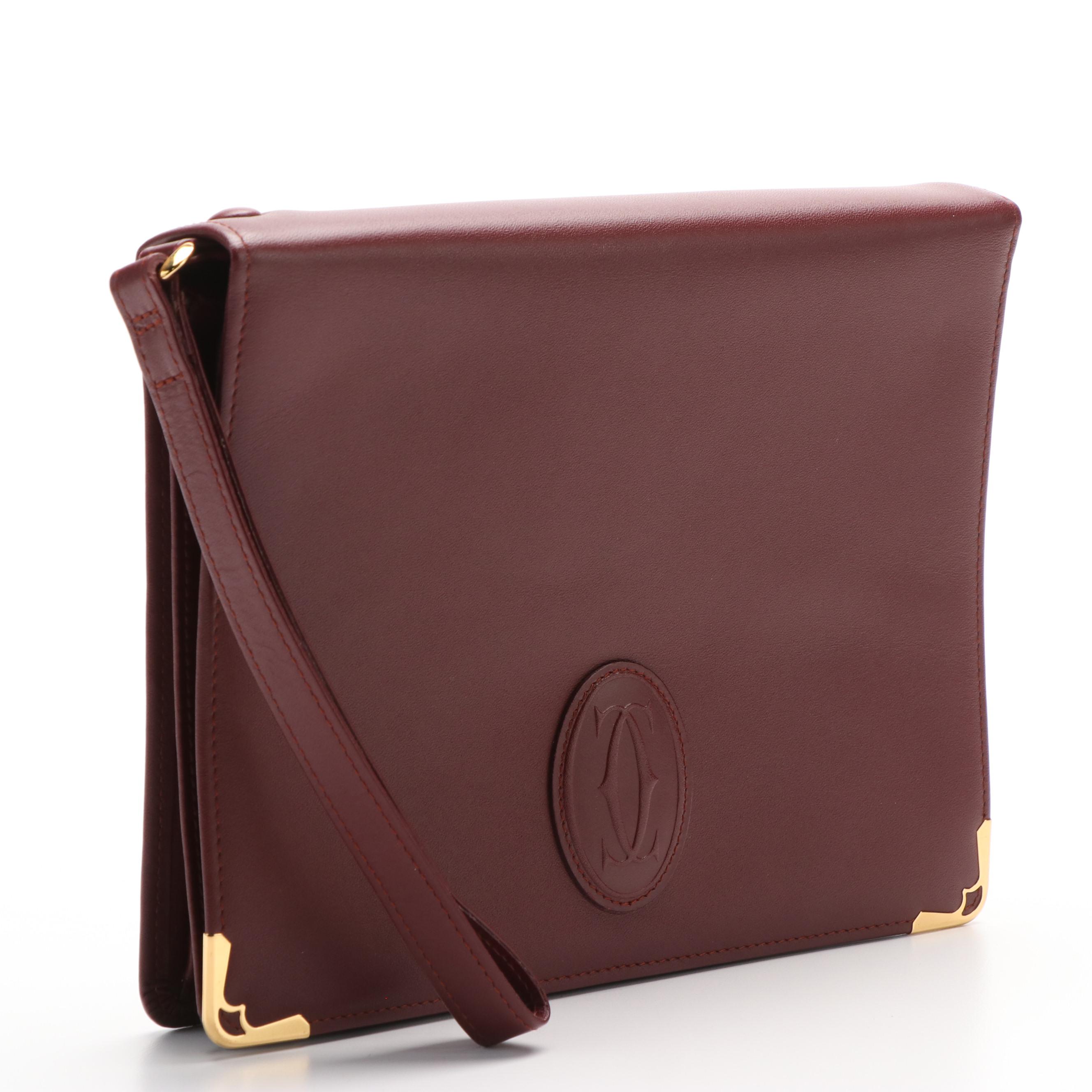 Cartier Must de Cartier Burgundy Leather Clutch Bag