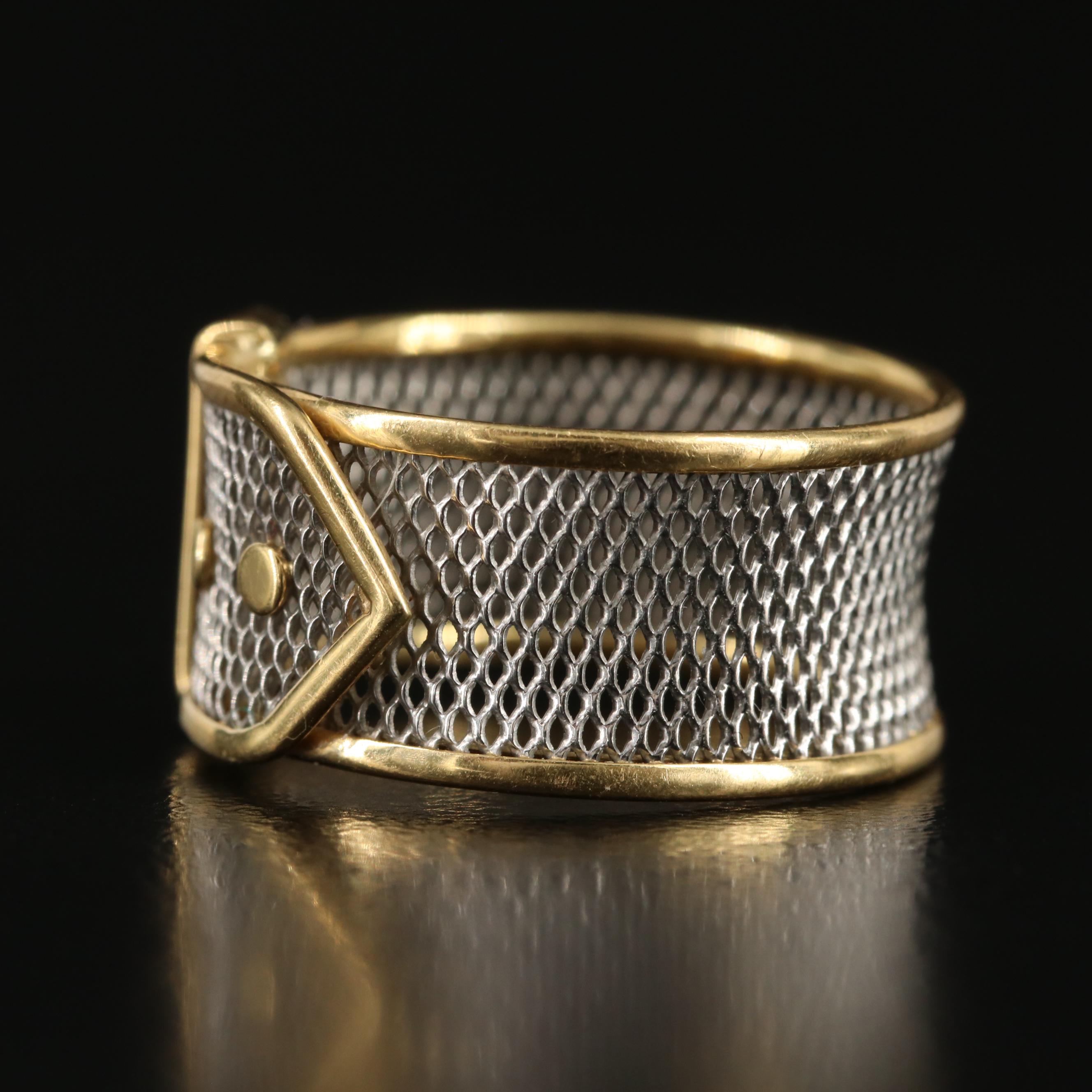 Platinum and 18K Mesh Buckle Ring