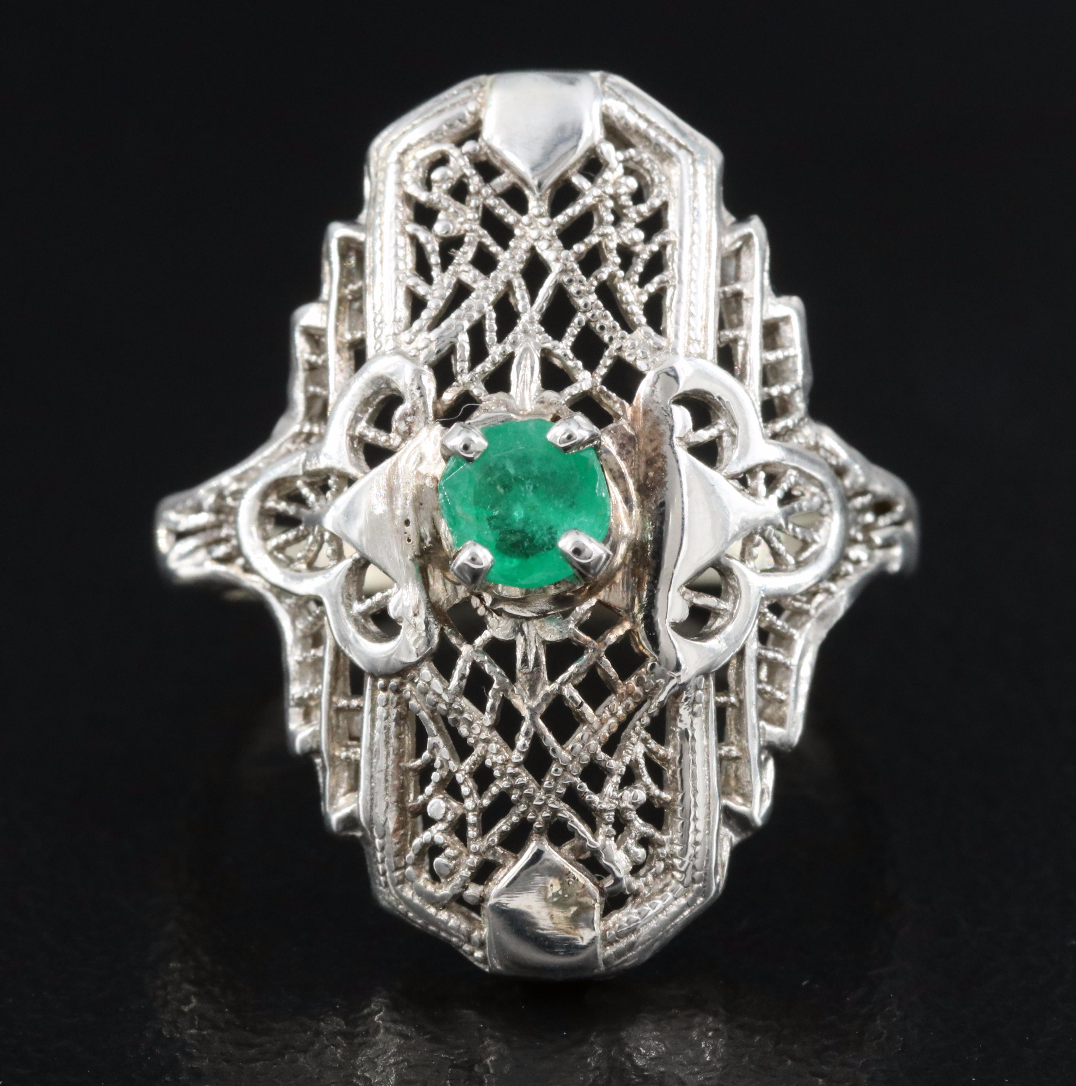 Vintage 14K Emerald Latticework Ring