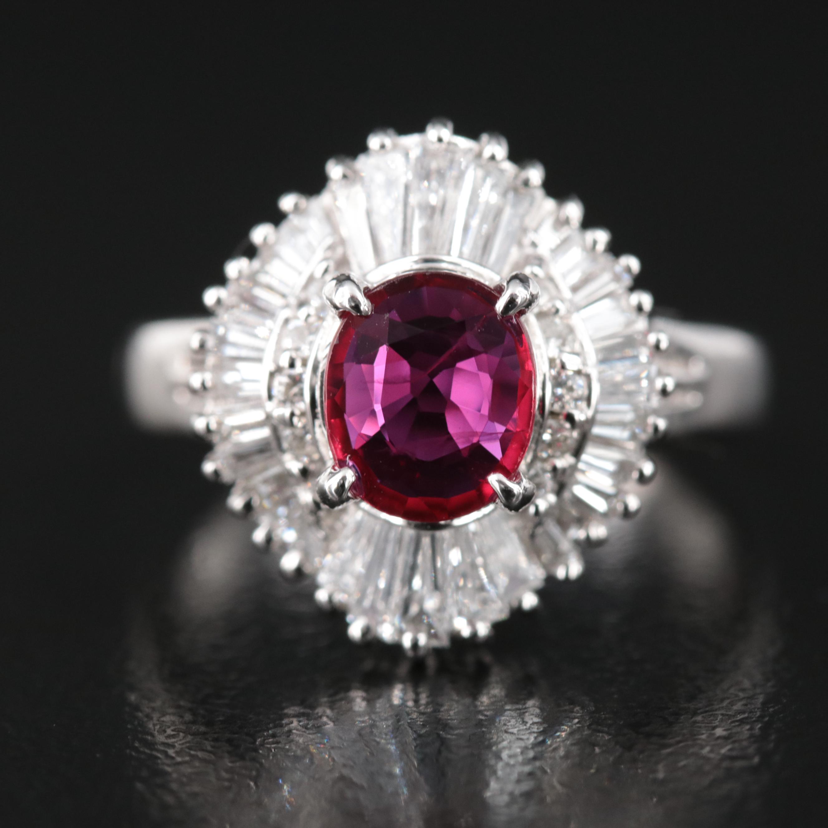 Platinum Thai Ruby and Diamond Ring with GIA Origin Report