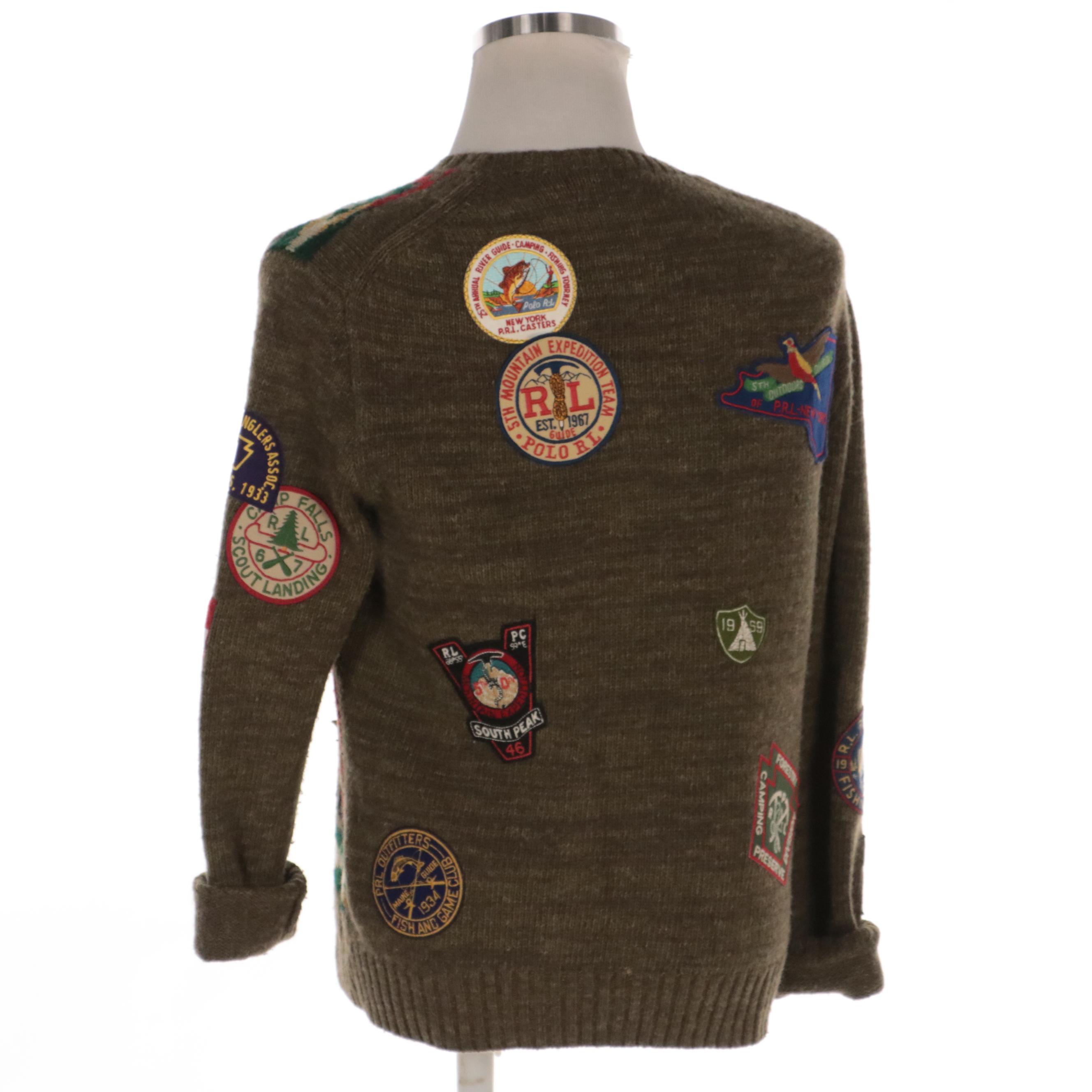 Men's Polo Ralph Lauren National Park Hiking Bear Patch Sweater in Wool Blend