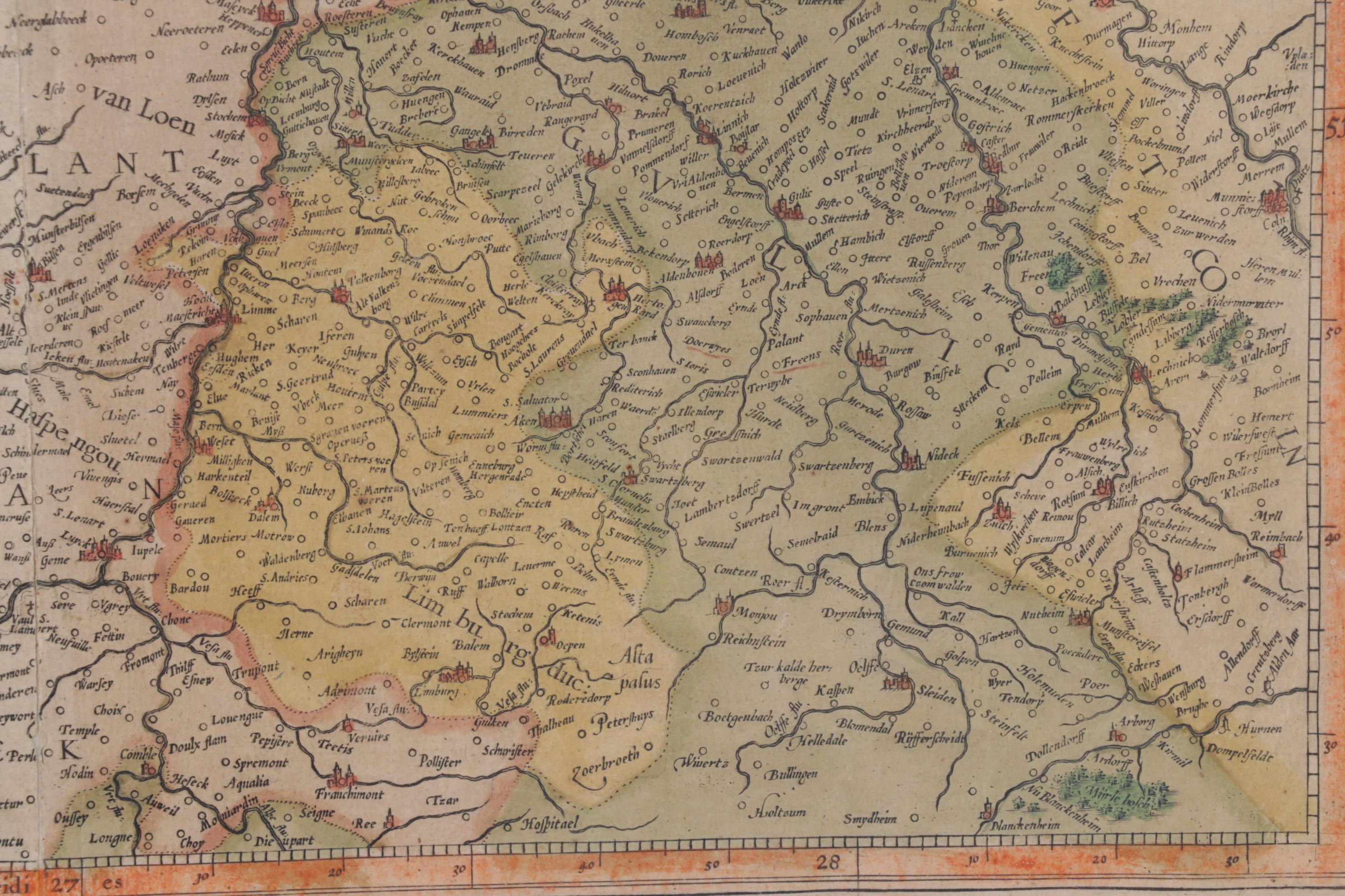 Hand-Colored Engraving of the Netherlands, Circa 1613