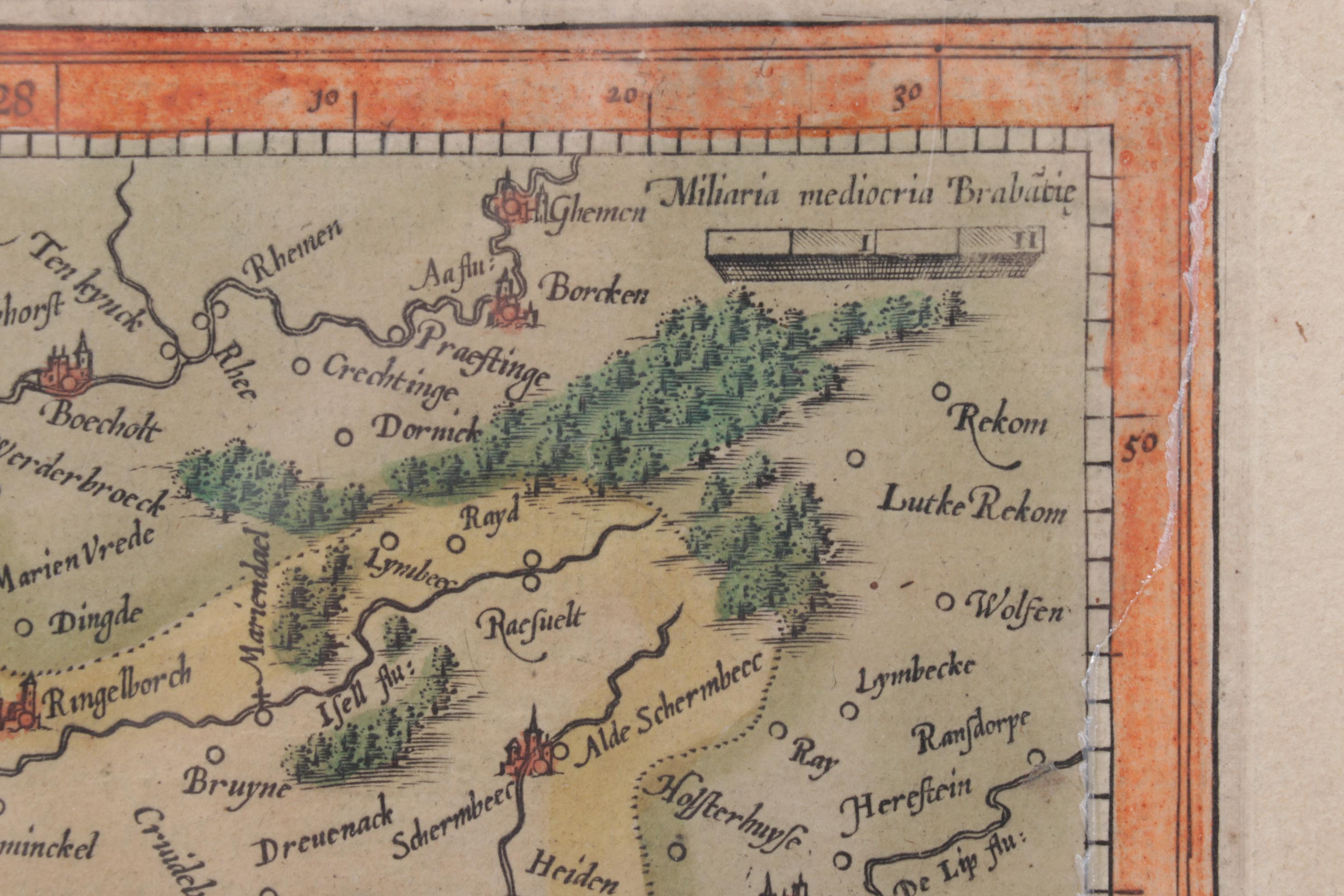 Hand-Colored Engraving of the Netherlands, Circa 1613