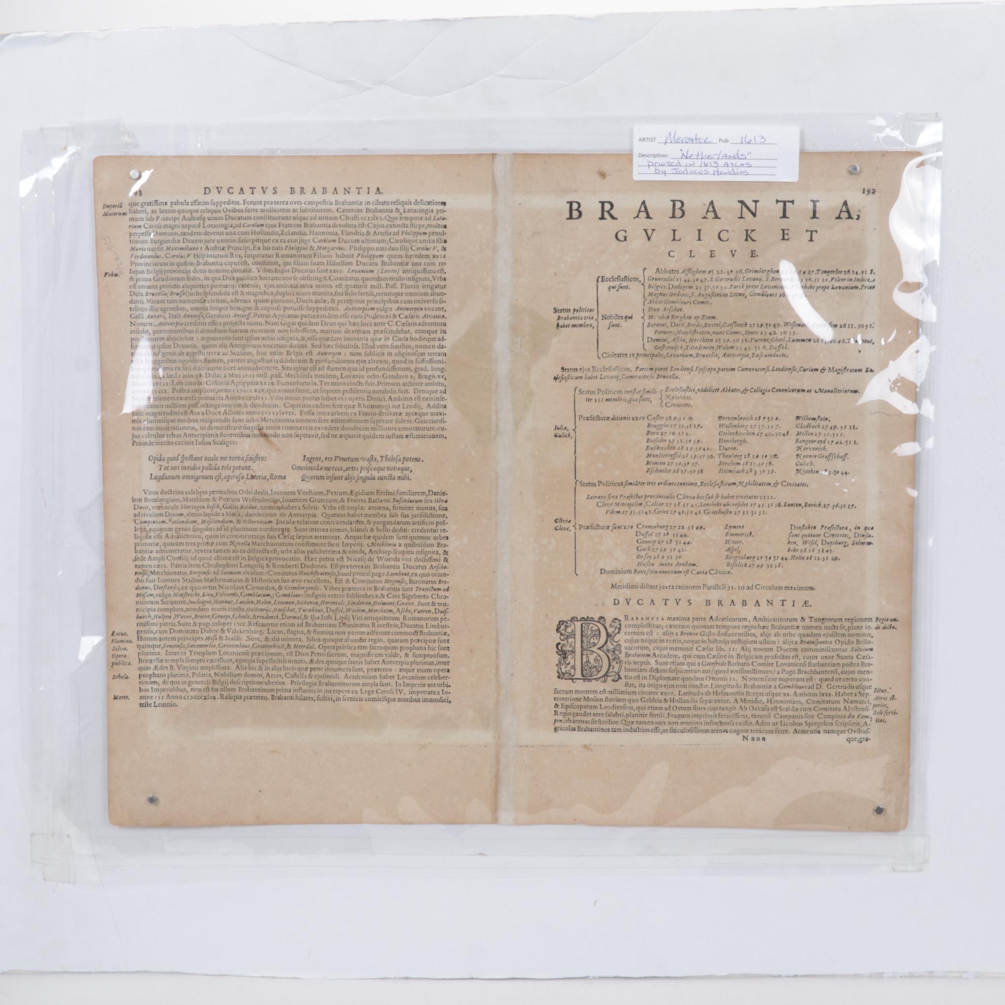 Hand-Colored Engraving of the Netherlands, Circa 1613