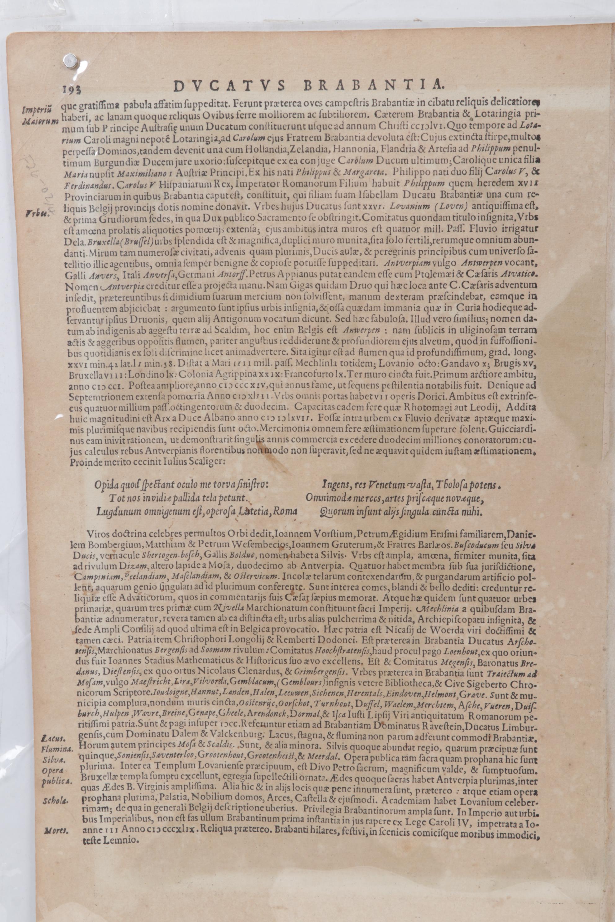 Hand-Colored Engraving of the Netherlands, Circa 1613