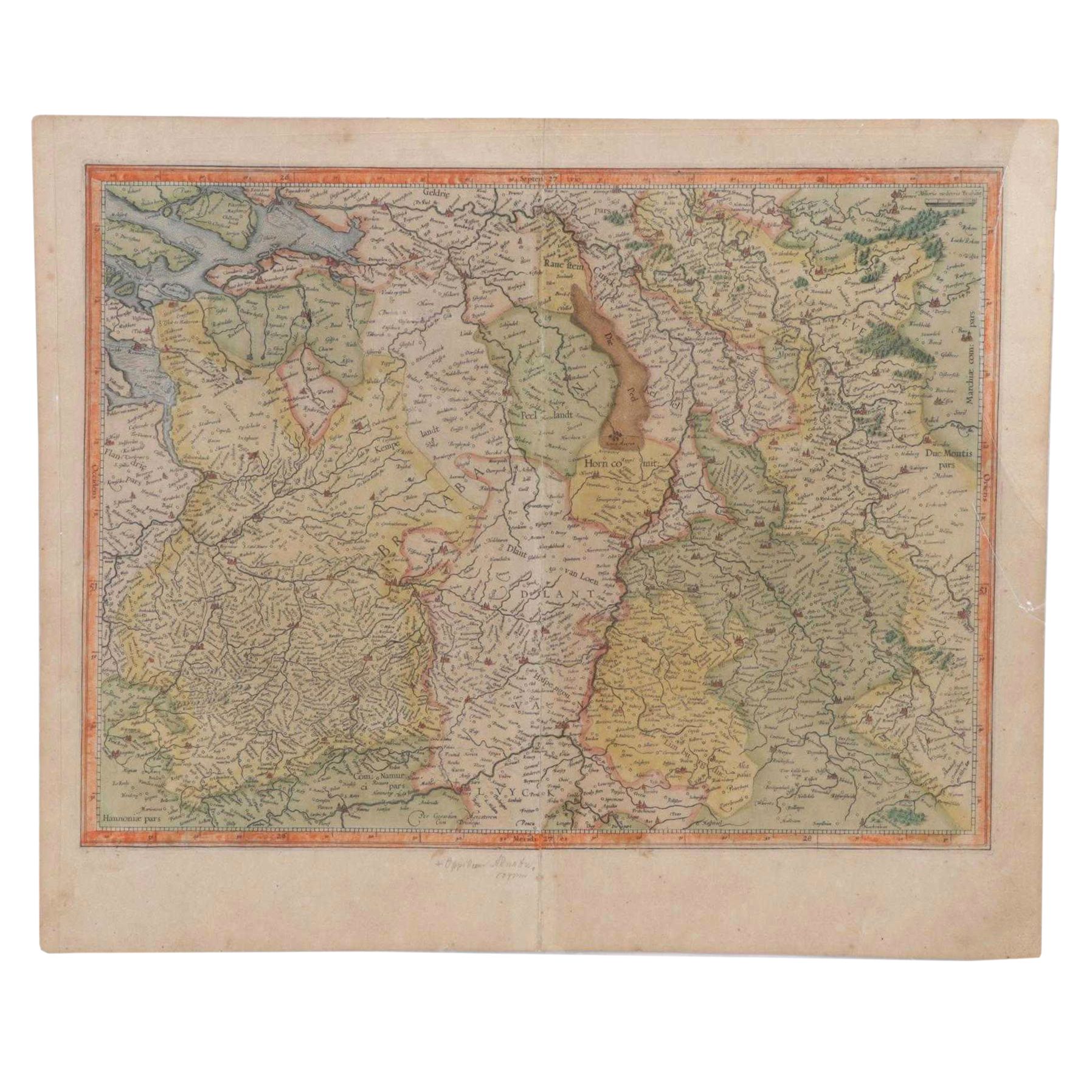 Hand-Colored Engraving of the Netherlands, Circa 1613