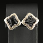 David Yurman Sterling, 18K and Carved Onyx Quatrefoil Earrings