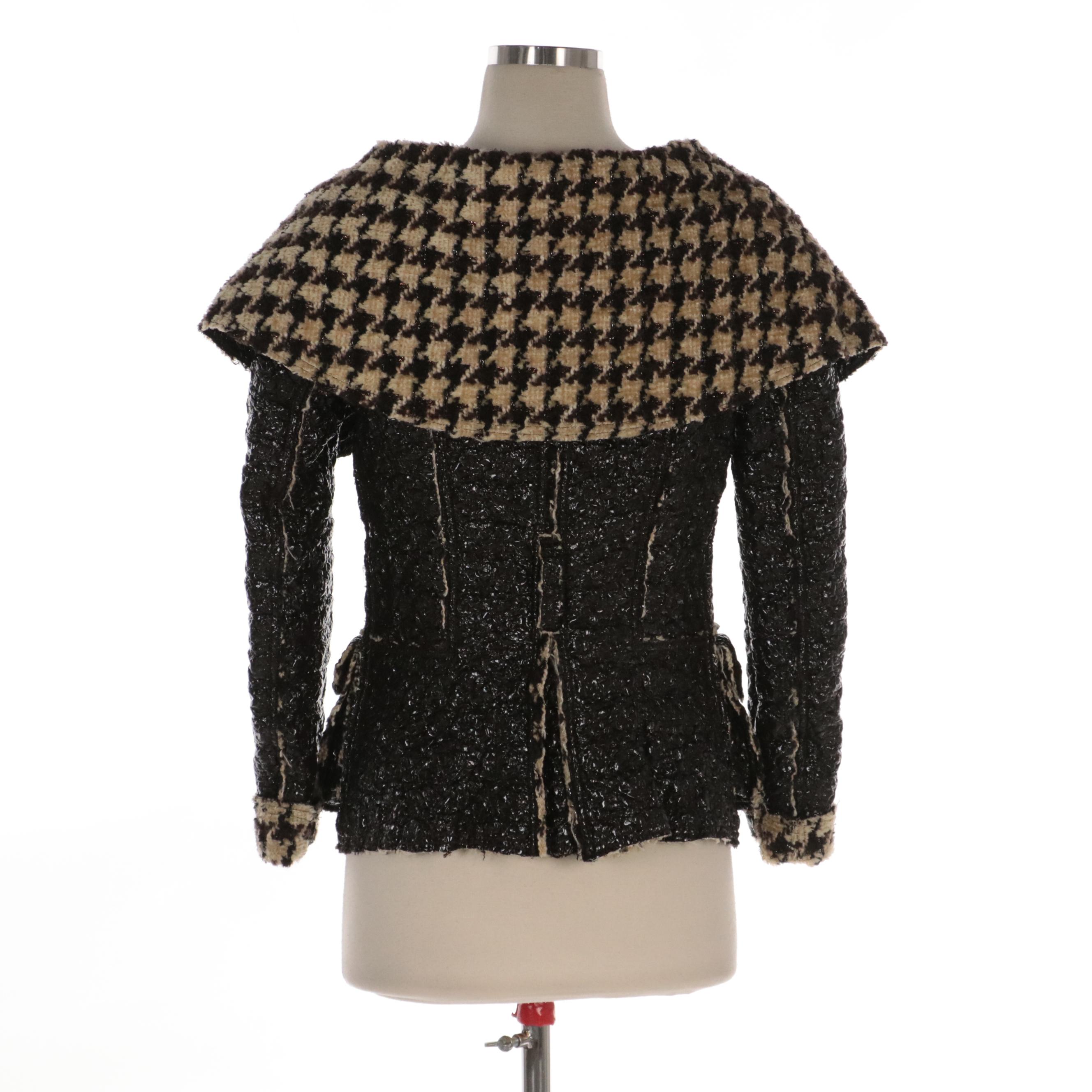 Oscar de la Renta Coated Houndstooth Chenille Spread Collar Jacket