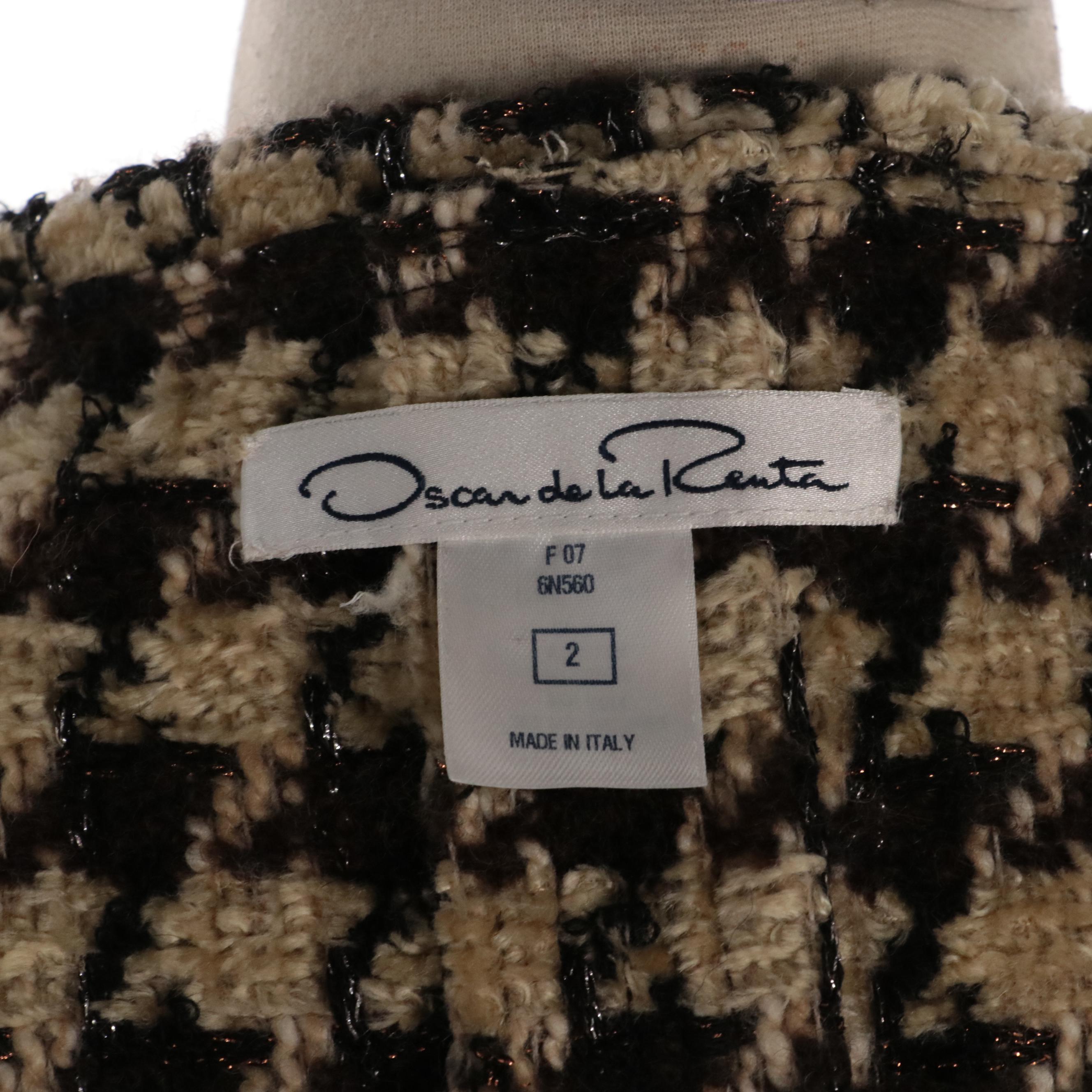 Oscar de la Renta Coated Houndstooth Chenille Spread Collar Jacket