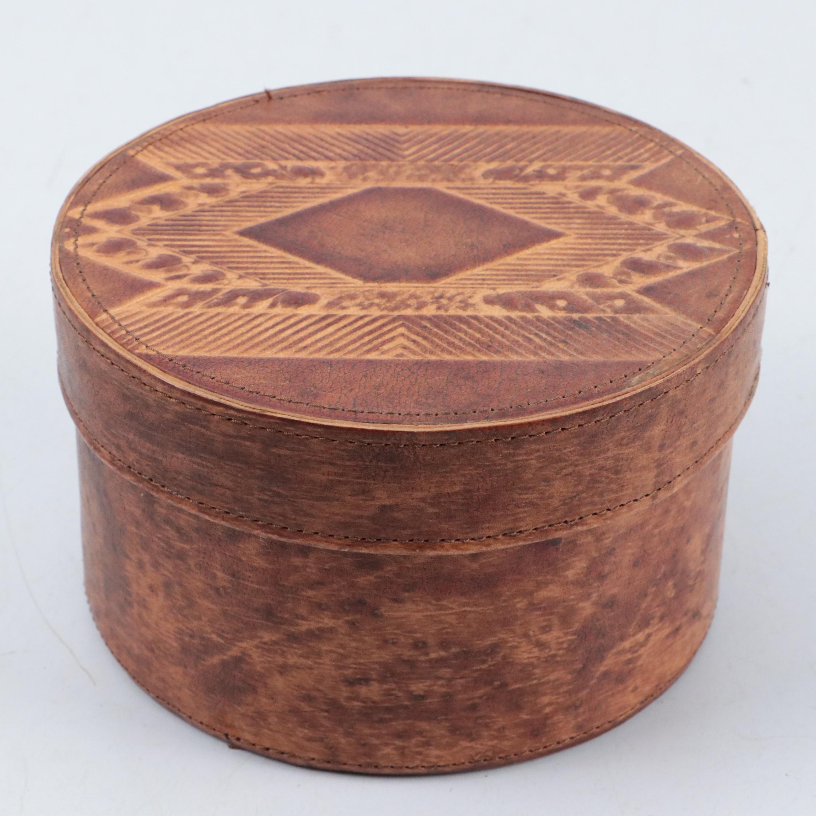 Southwest Embossed Leather Box with Native American Style Trivet and Arrowhead