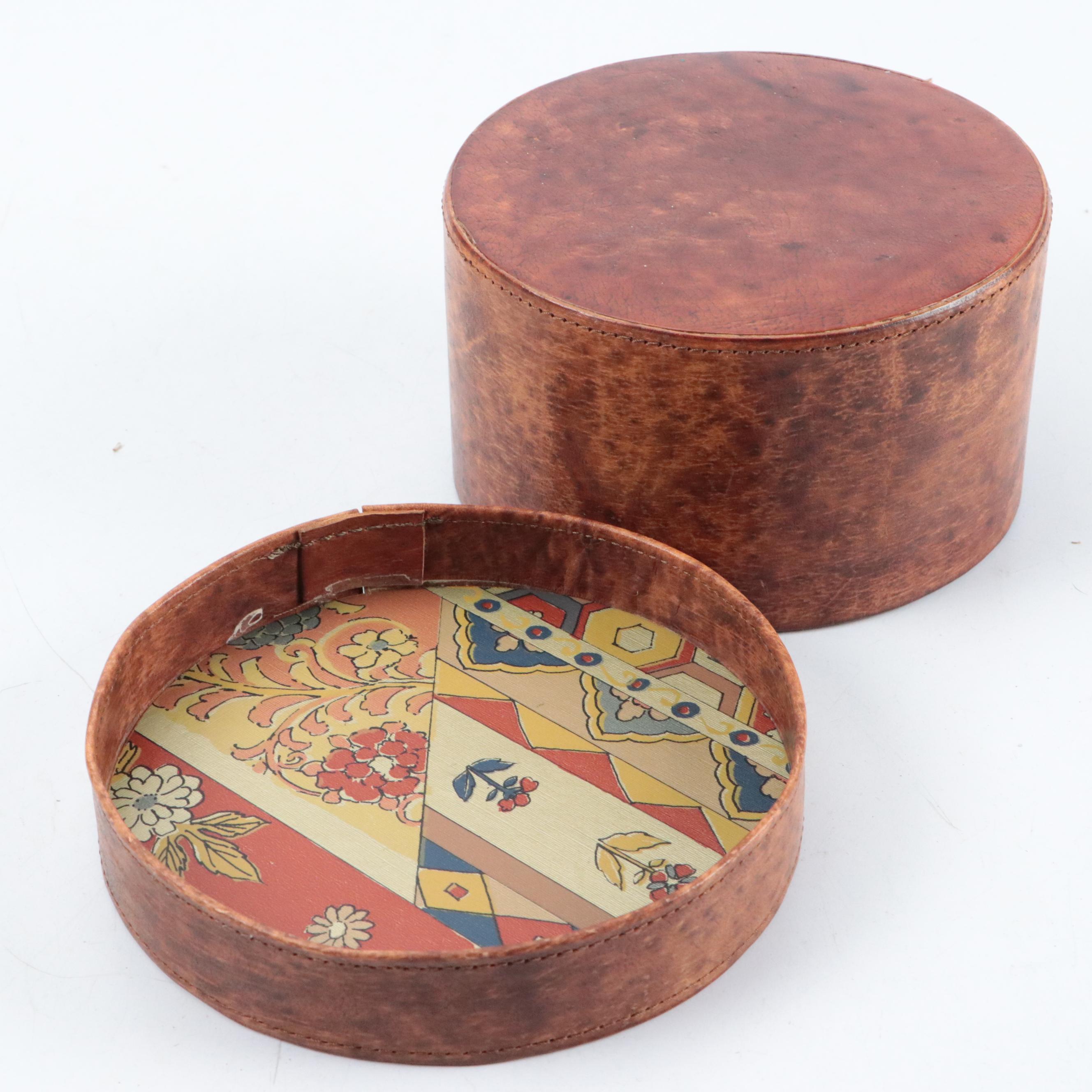 Southwest Embossed Leather Box with Native American Style Trivet and Arrowhead