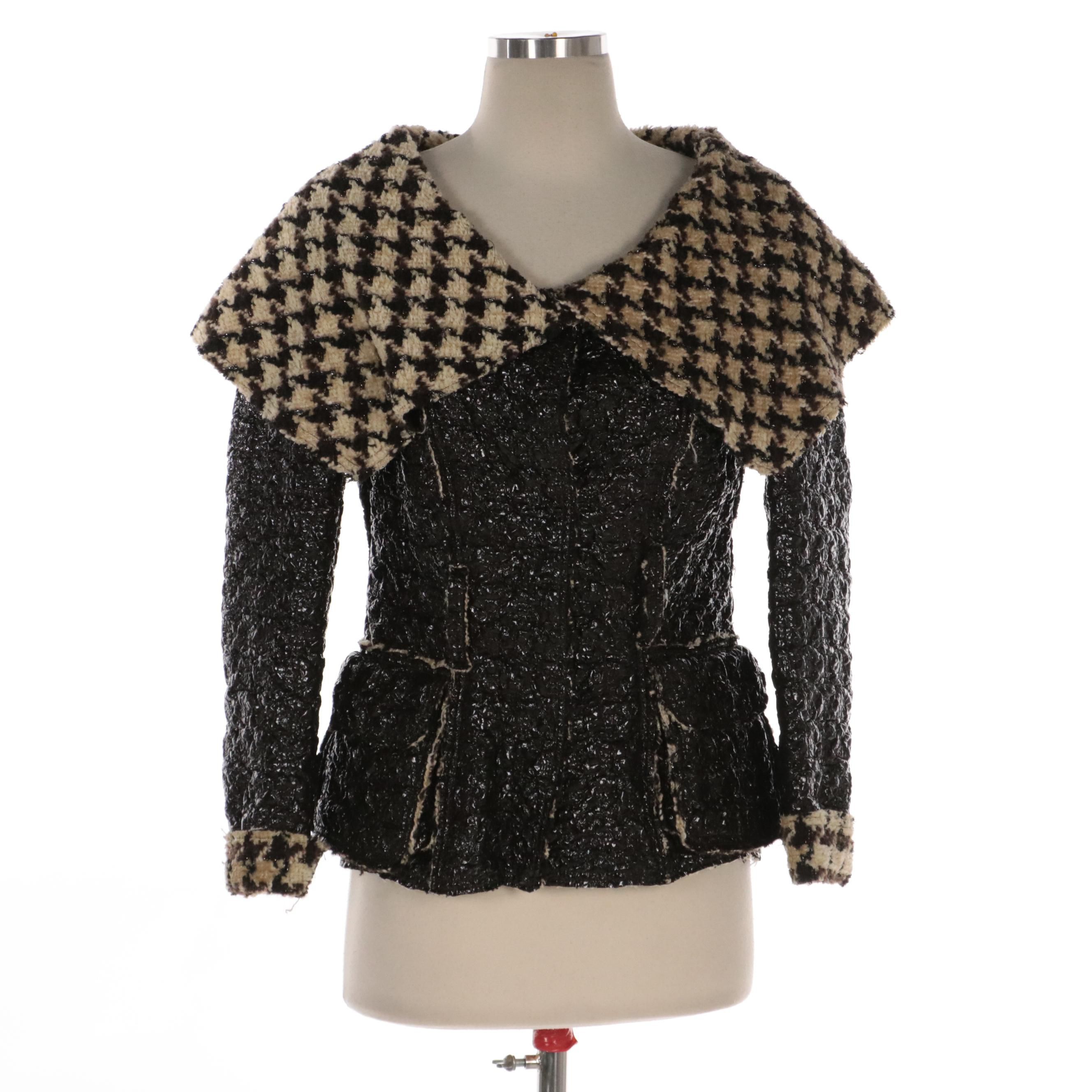 Oscar de la Renta Coated Houndstooth Chenille Spread Collar Jacket