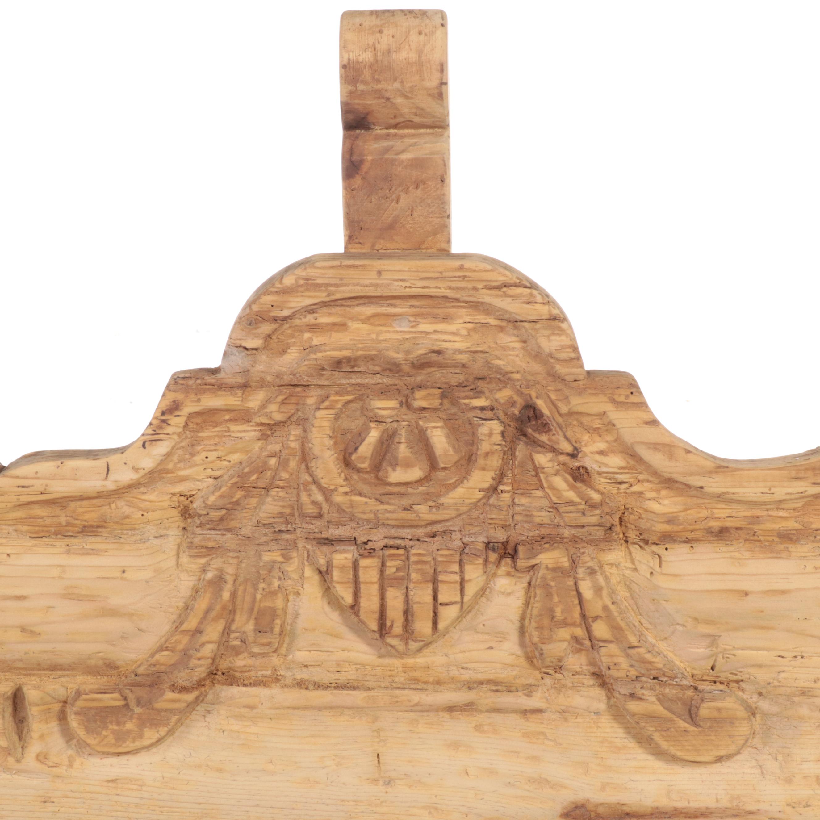 Austrian Style Carved Scrubbed Pine Bench