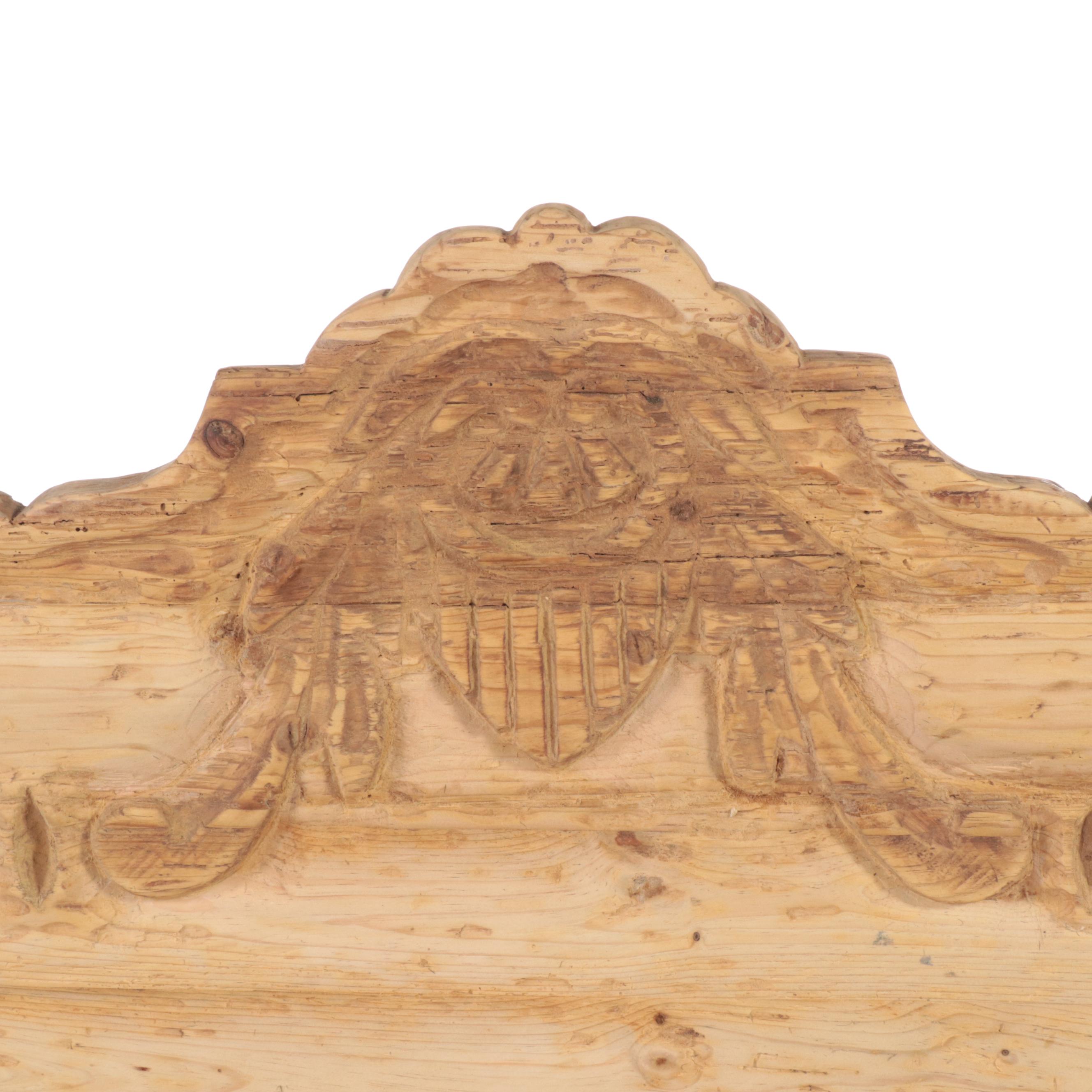 Austrian Style Carved Scrubbed Pine Bench
