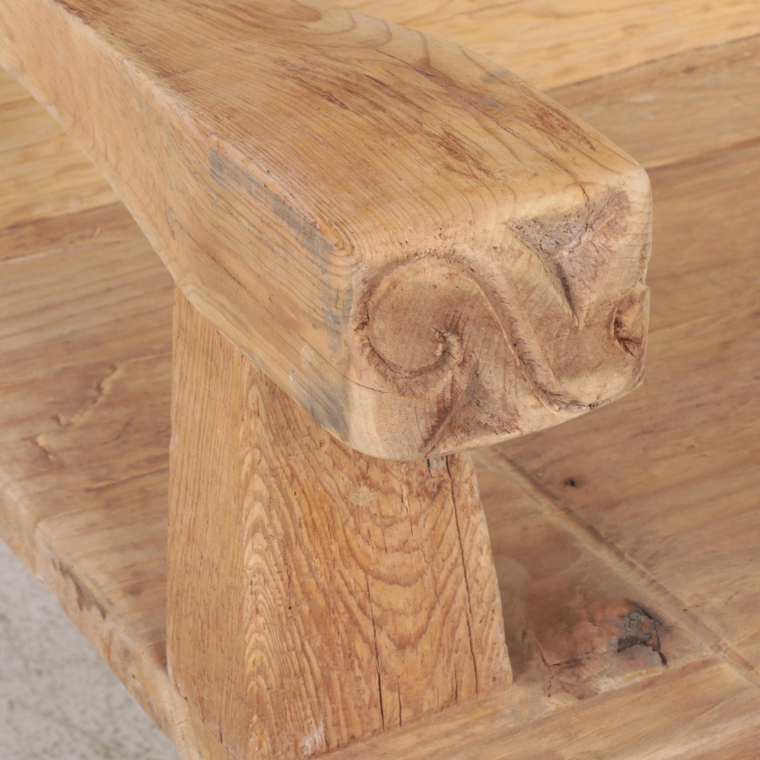 Austrian Style Carved Scrubbed Pine Bench