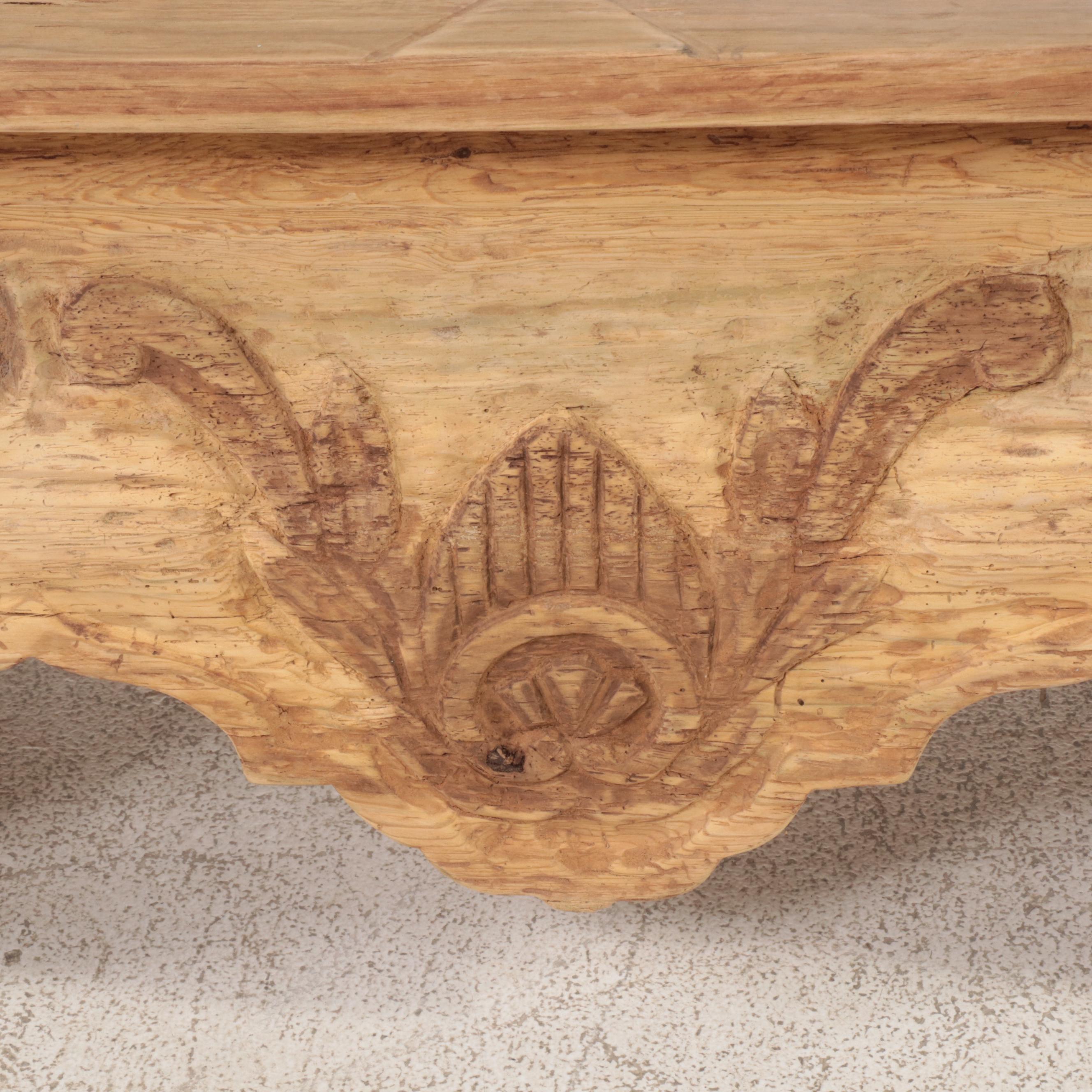 Austrian Style Carved Scrubbed Pine Bench
