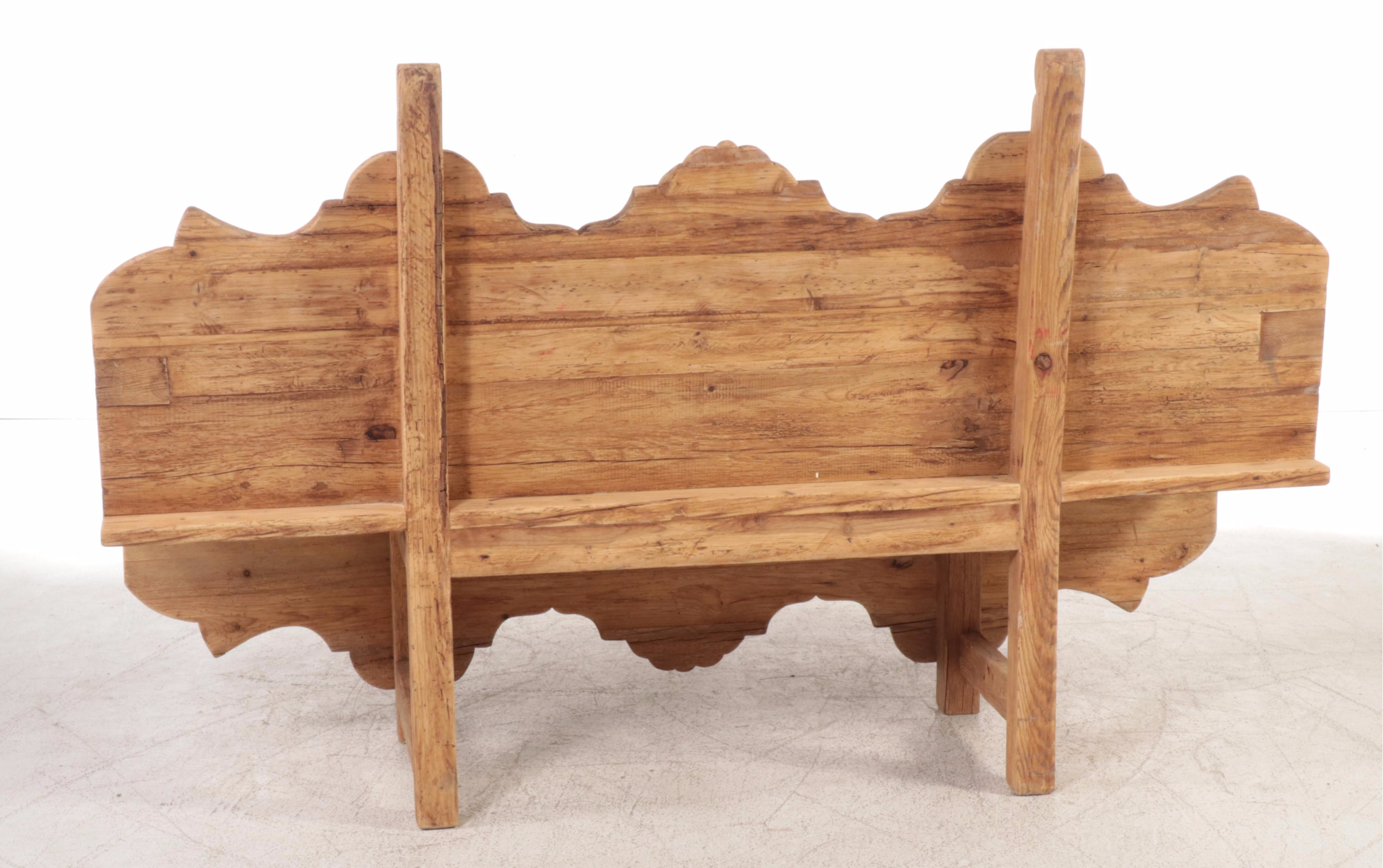 Austrian Style Carved Scrubbed Pine Bench