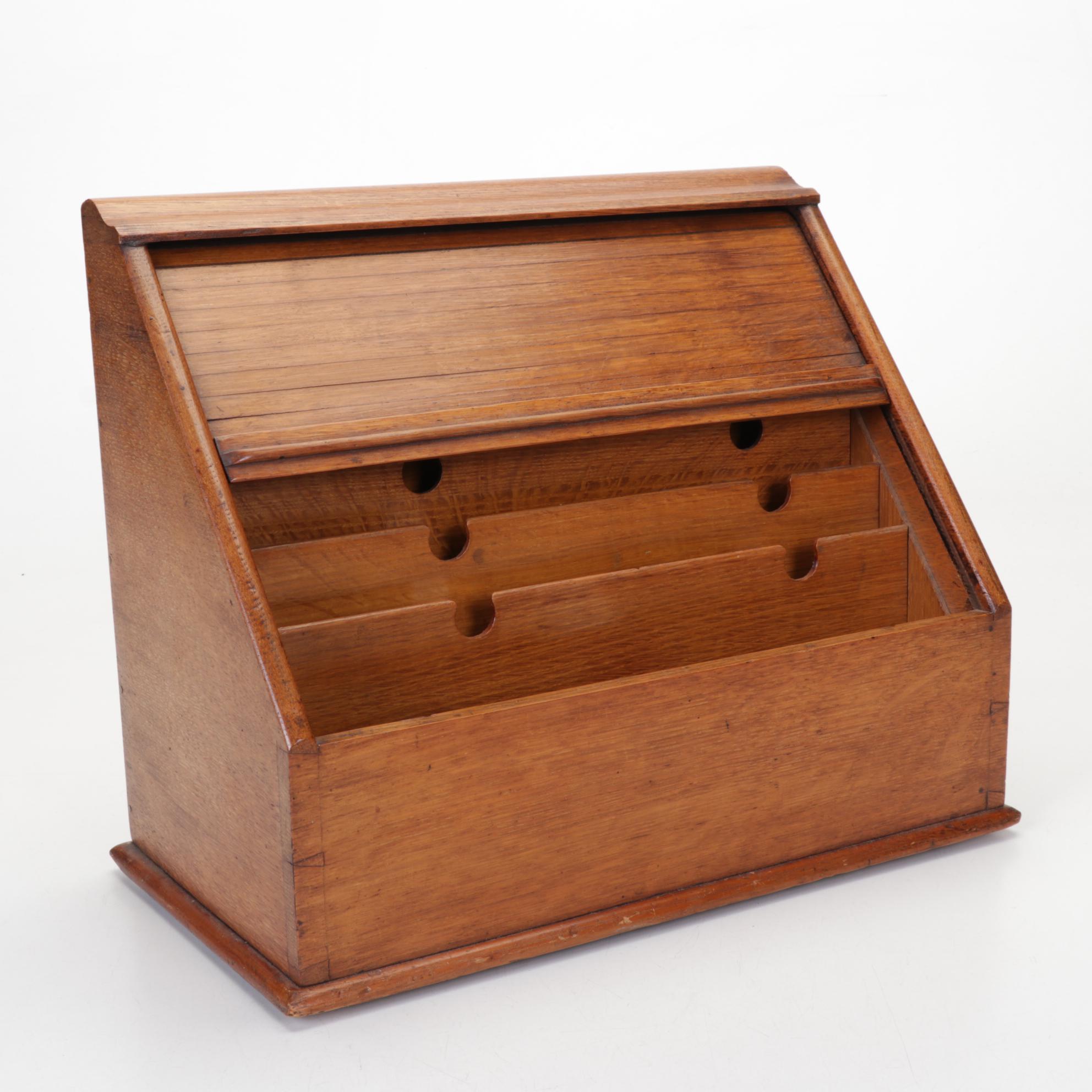 Rolling Desk Top Oak Filing Cabinet, Late 19th Century