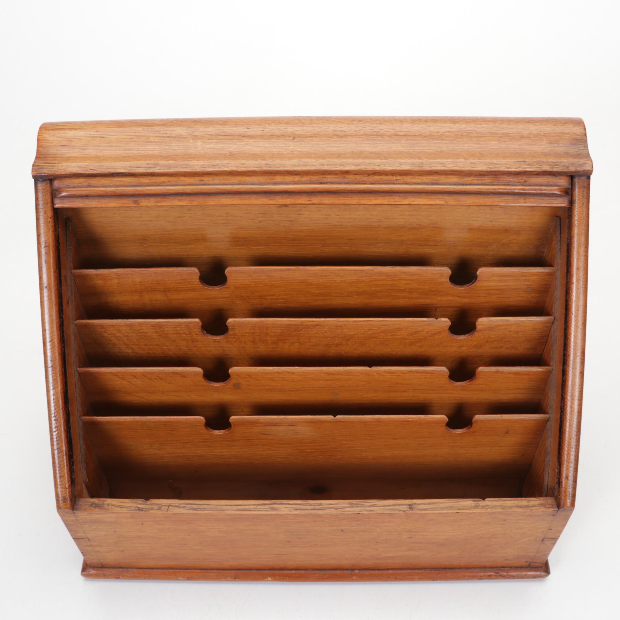 Rolling Desk Top Oak Filing Cabinet, Late 19th Century