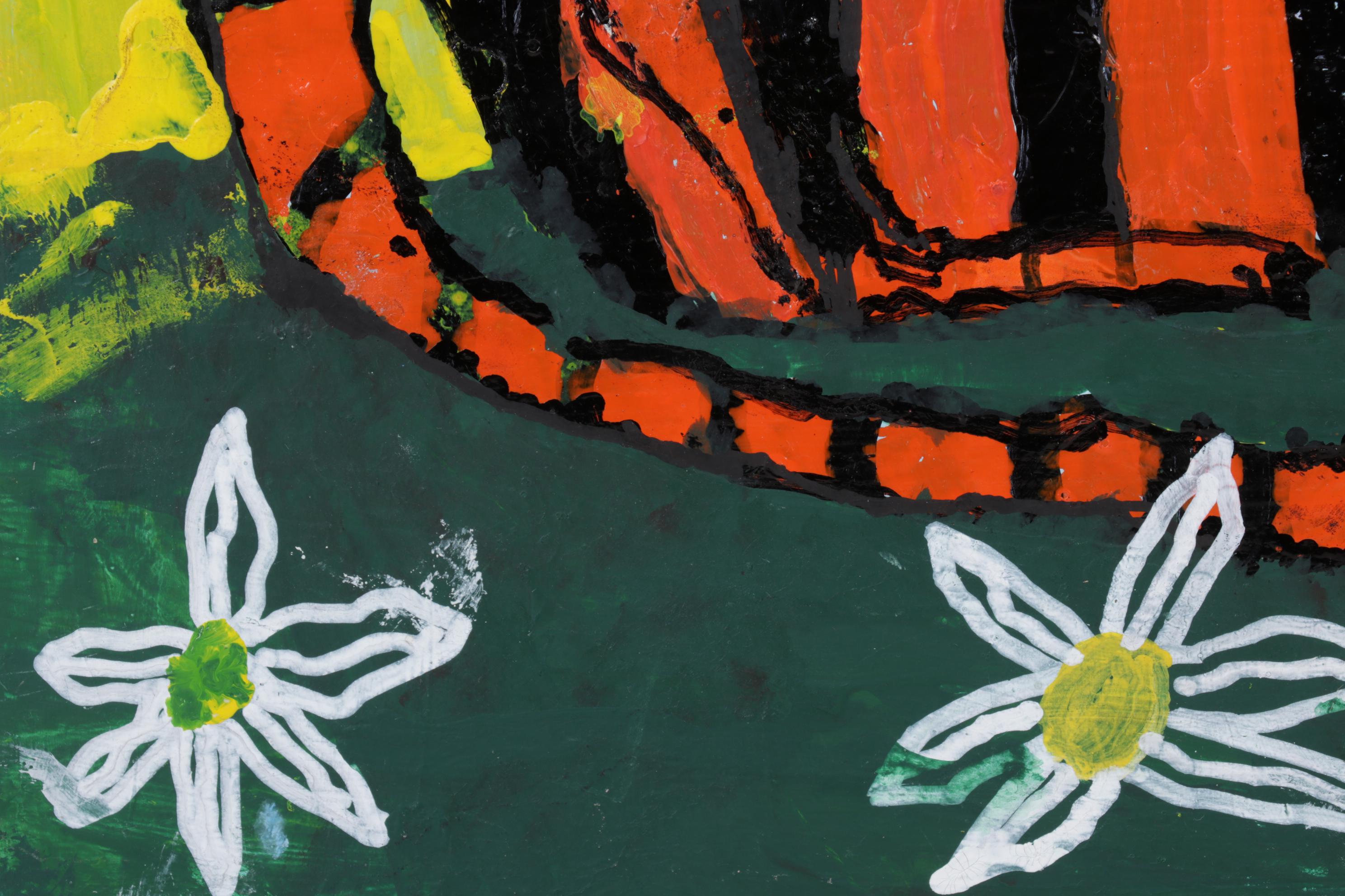 Jeff Meadows Outsider Art Acrylic Painting of a Tiger, 21st Century