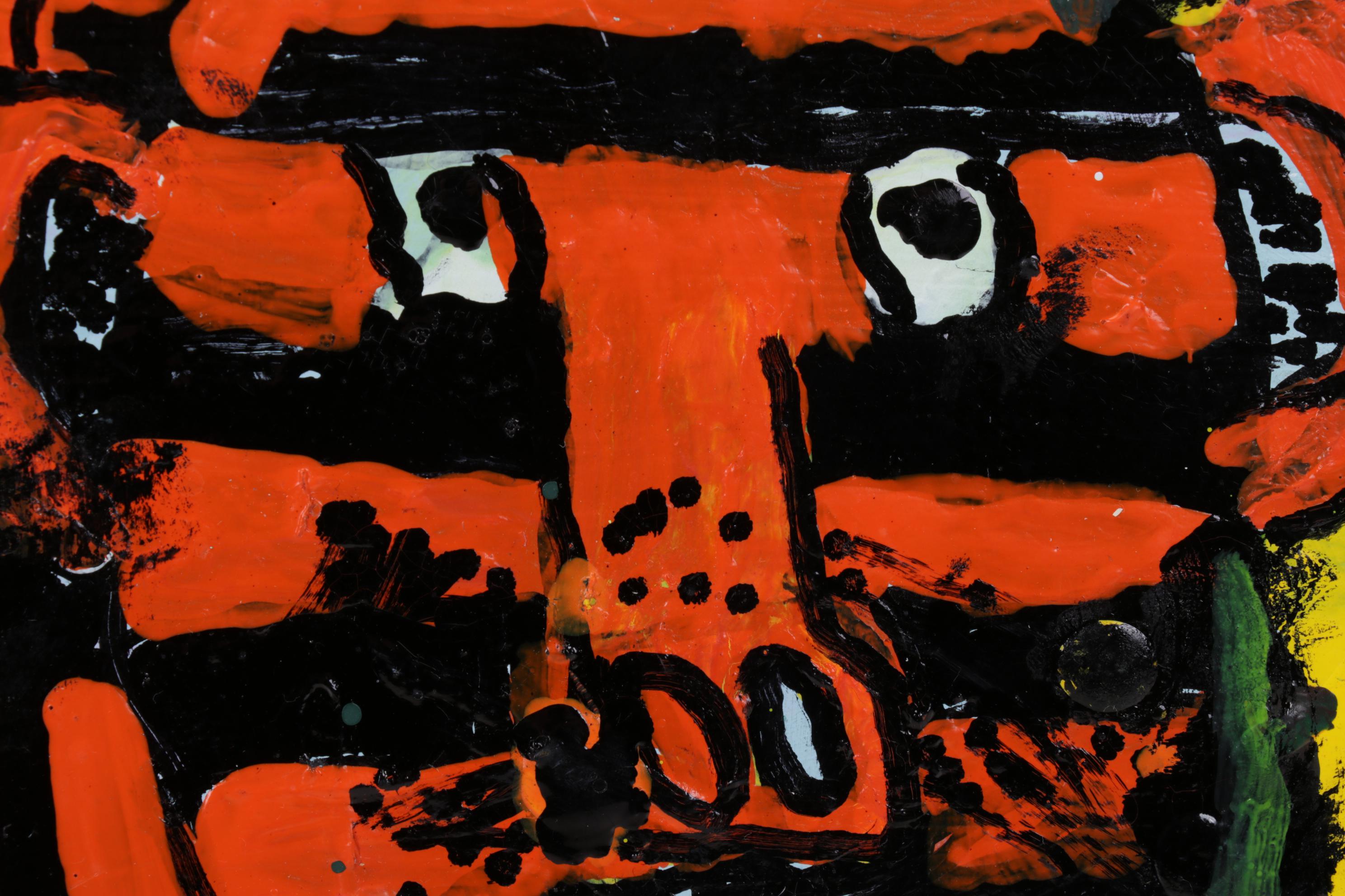 Jeff Meadows Outsider Art Acrylic Painting of a Tiger, 21st Century