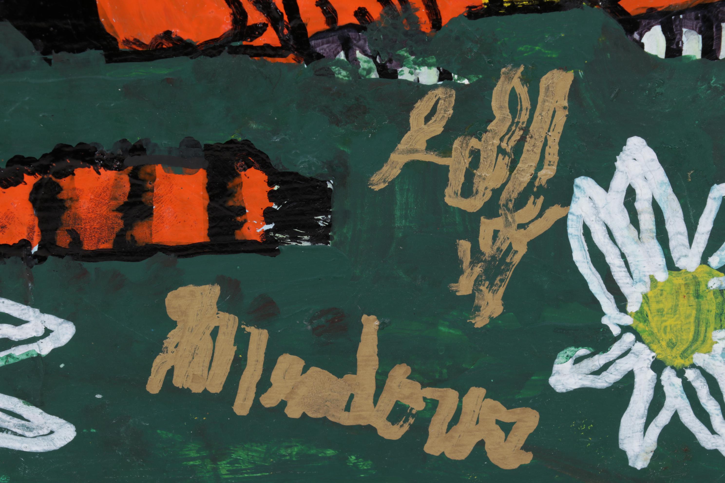 Jeff Meadows Outsider Art Acrylic Painting of a Tiger, 21st Century