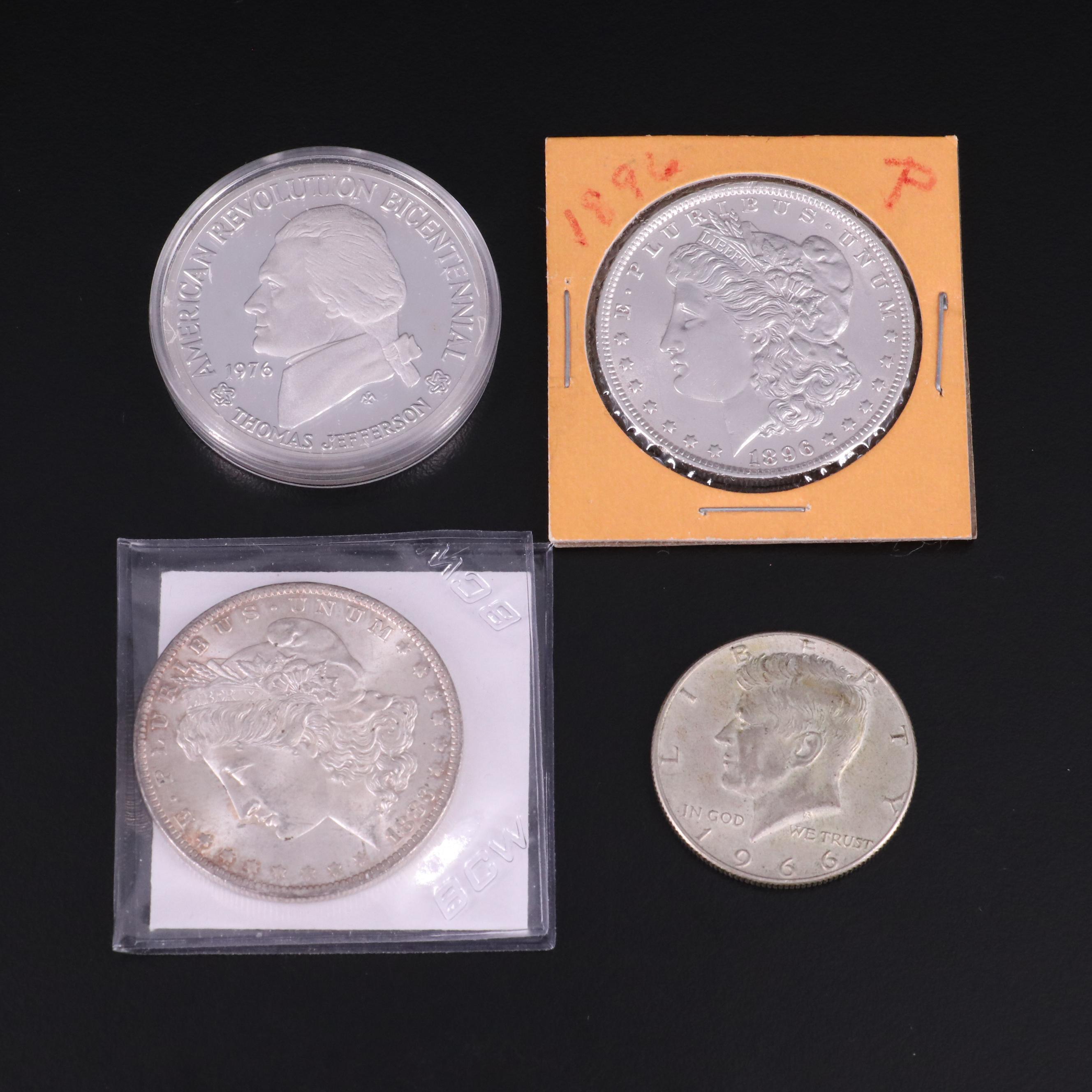 Collection of United States Coins, Currency, and a Silver Bicentennial Medal