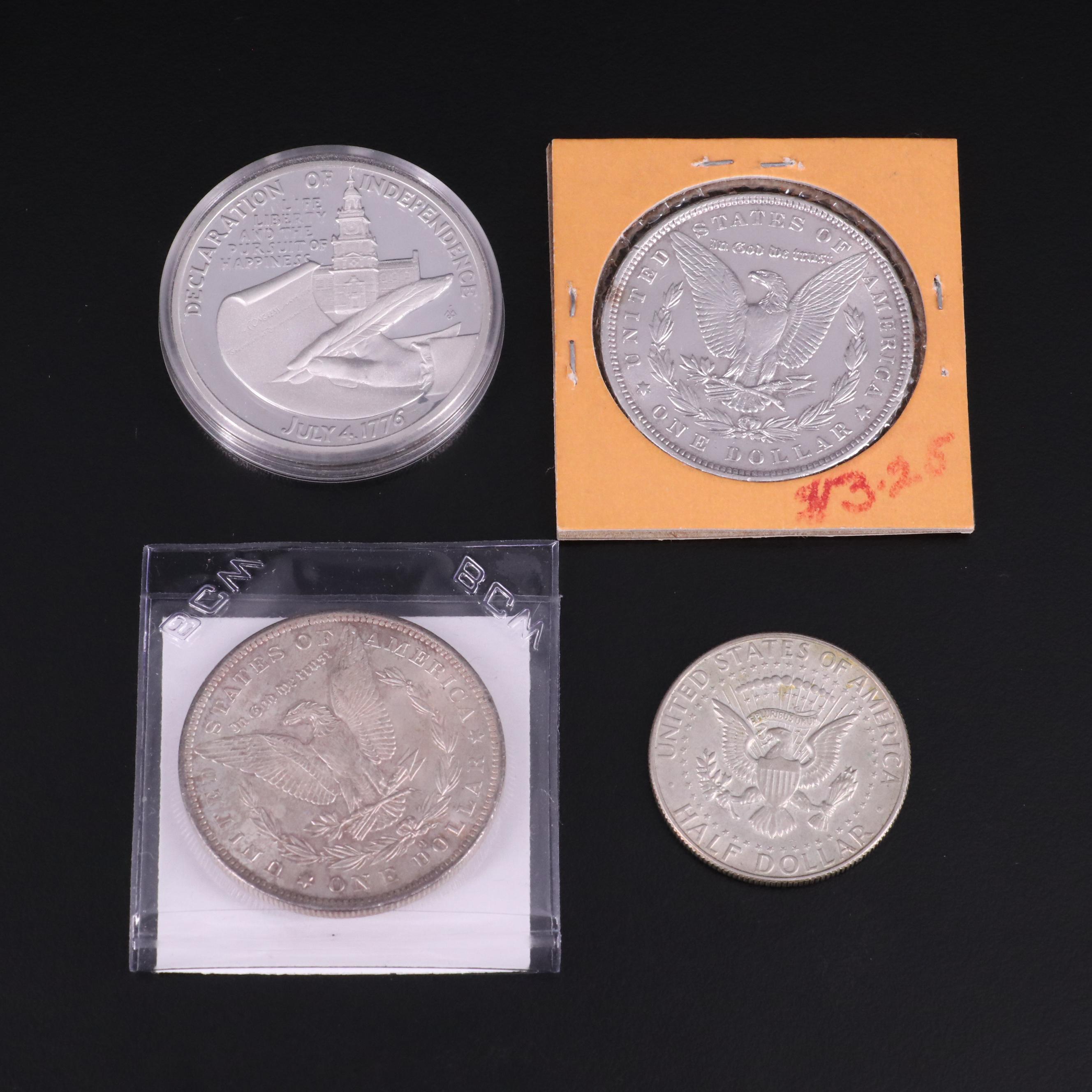 Collection of United States Coins, Currency, and a Silver Bicentennial Medal
