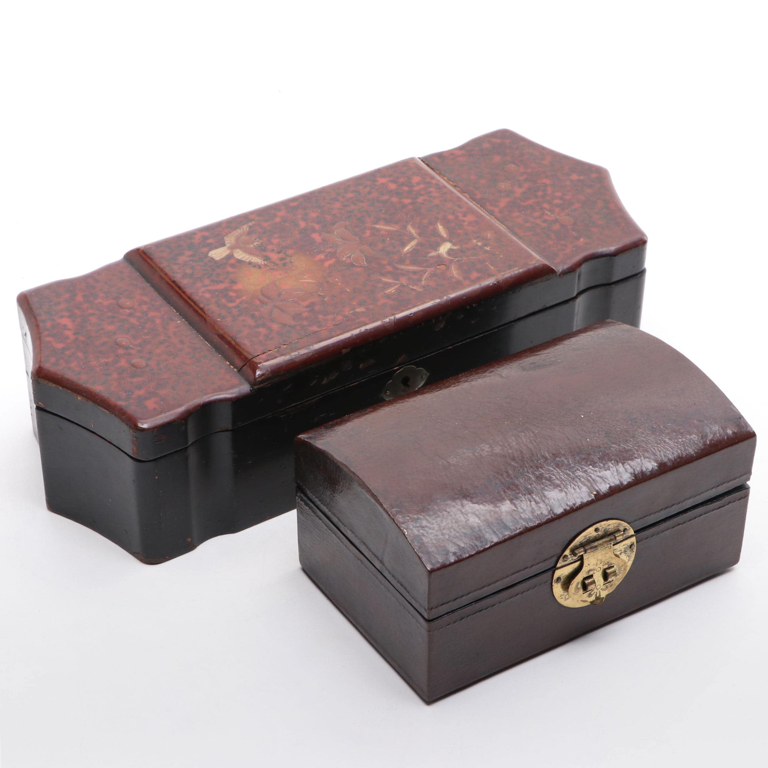 Laquerware and Wooden Glove Box and Jewelry Box