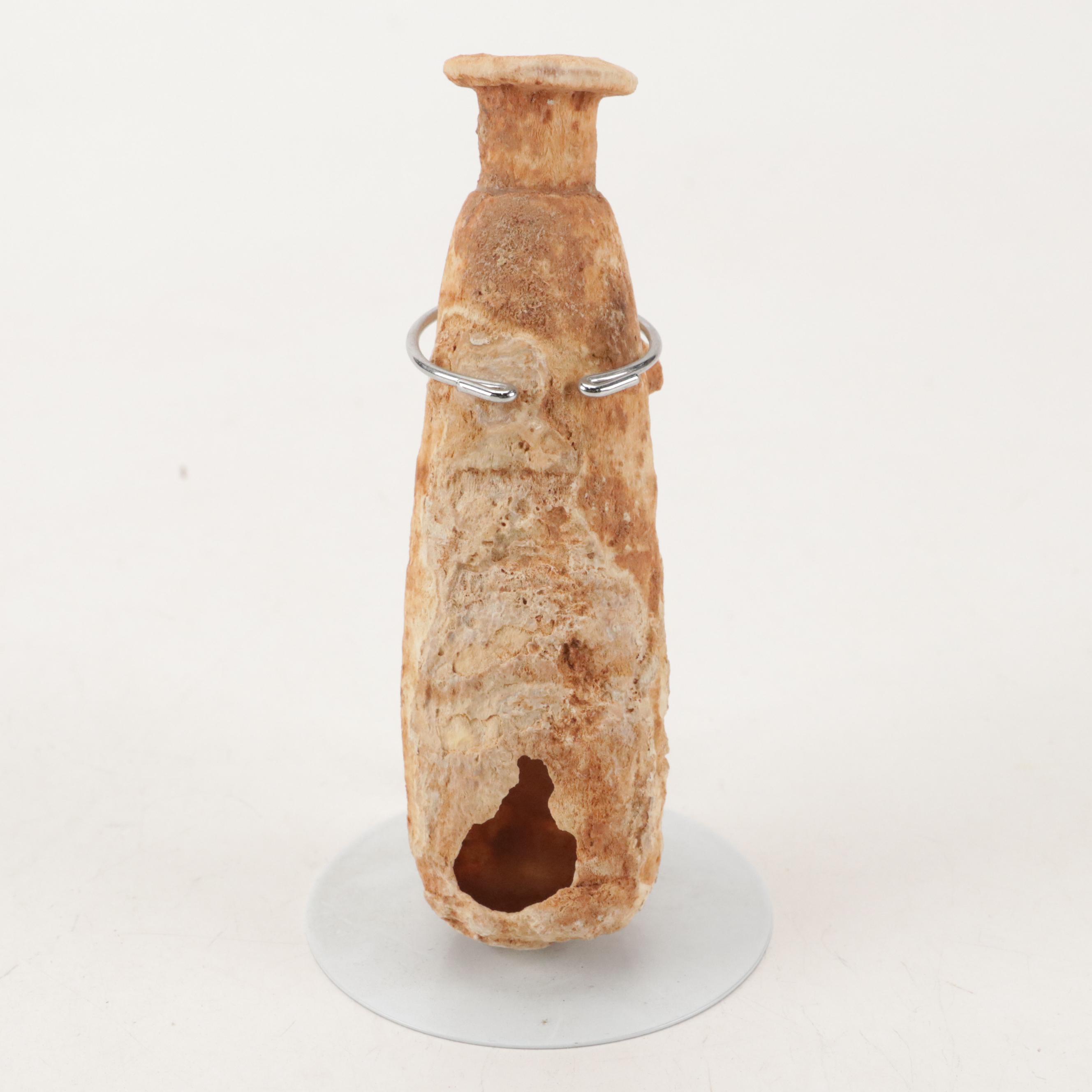 Egyptian Alabastron-Shaped Alabaster Vessel with Lug Handles, 1st Millennium BCE