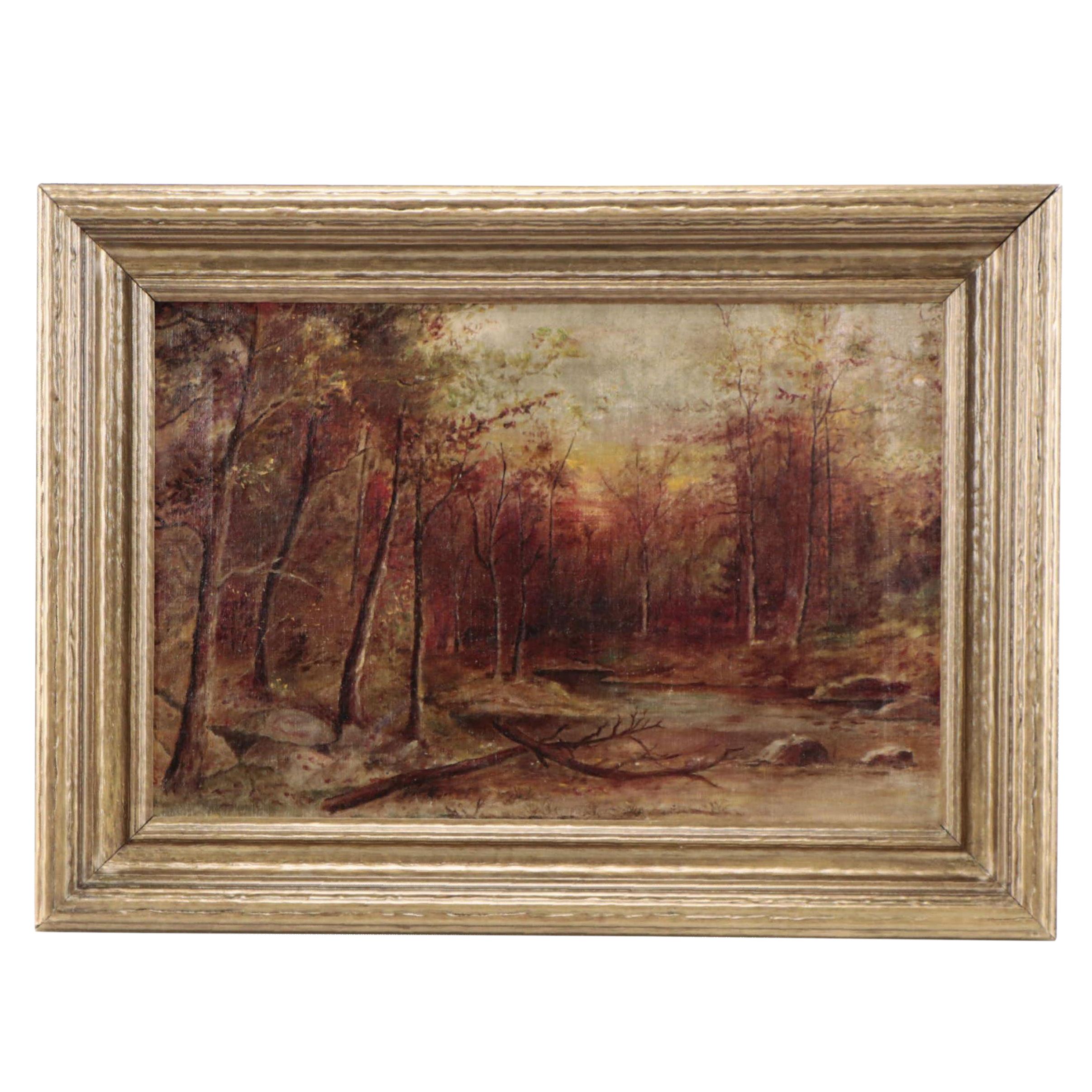 Forest Landscape Oil Painting, Mid 20th Century